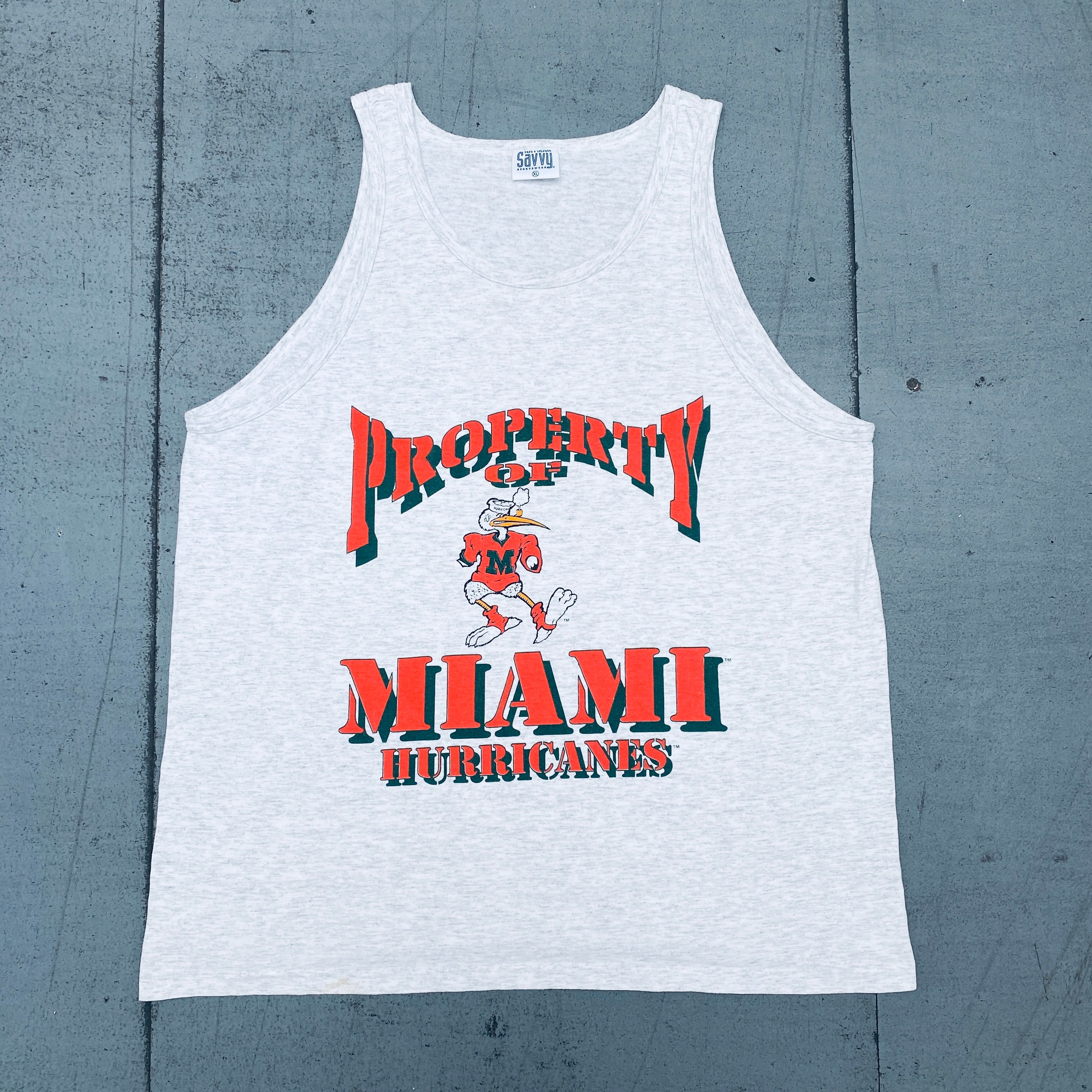 Vintage 1990s Miami Hurricanes Muscle Tee - Official NCAA Licensed Cotton T-Shirt (Large/XL) - Perfect for Game Day, Sports Events & Retro Fashion