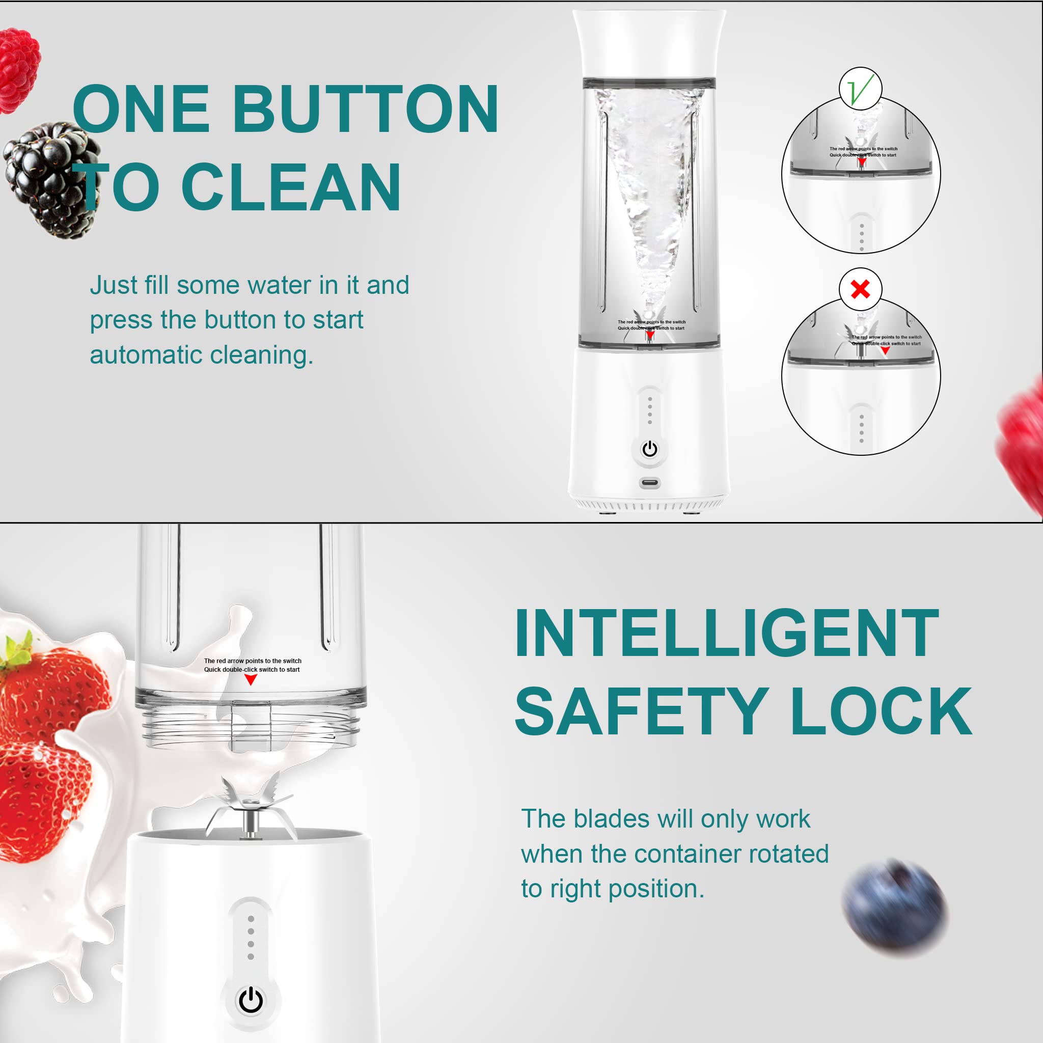 Vortex A7 Portable Blender - Rechargeable, 6 Stainless Steel Blades, 30s Blending Time, FDA/CE/RoHS/FCC Certified - Perfect for Smoothies, Protein Shakes & Travel (White)