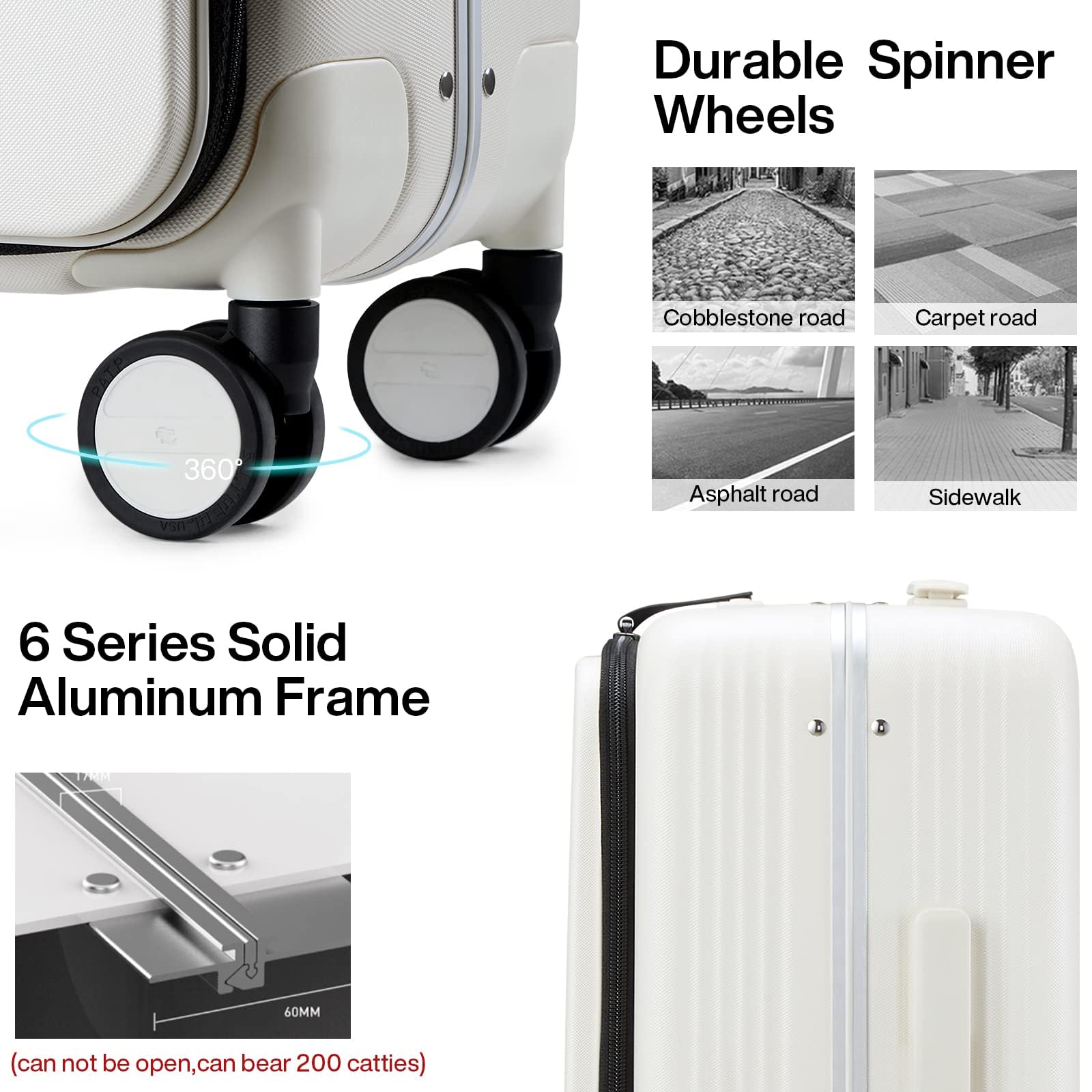 Hanke Grace 20 Inch Aluminum Frame Hard Shell Carry On Suitcase with Wheels - Airline Approved Luggage with Front Pocket for Business Travel, Short Trips & Weekend Getaways (Smoke White) - Perfect for Business Professionals & Frequent Flyers