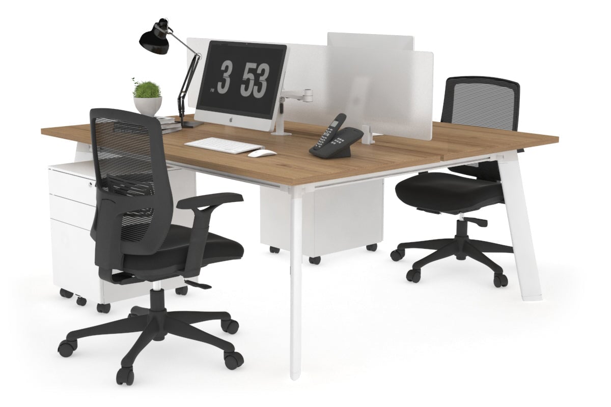 2 Person Workstation with White Frame - 1200L x 800W Switch Desk with Cable Management for Home Office & Coworking Spaces