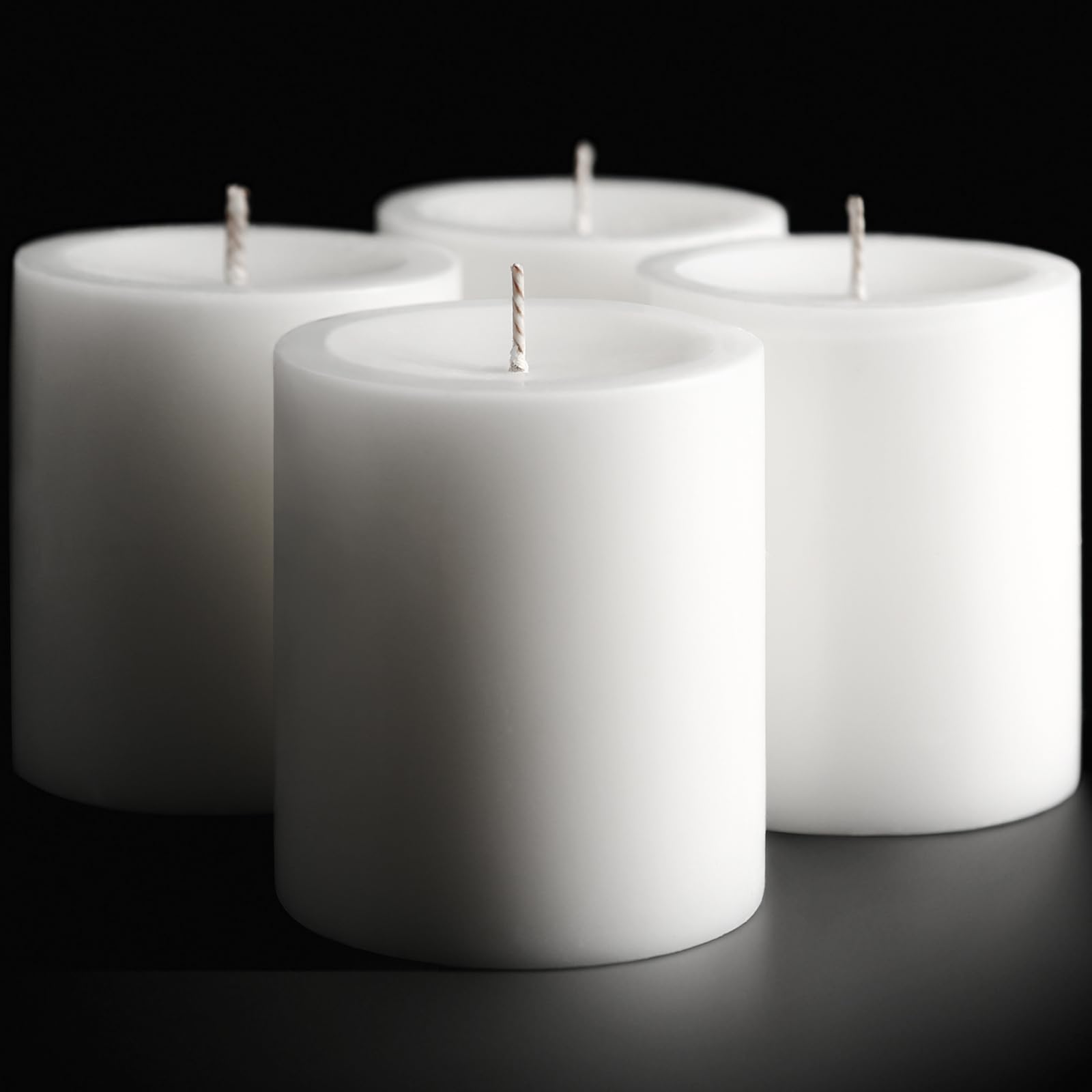 Unscented White Pillar Candles - 3 Inch Dripless Smokeless Candles (4 Pack) for Wedding Centerpieces, Party Decor, Spa Relaxation, Dinner Table Setting & Home Decor