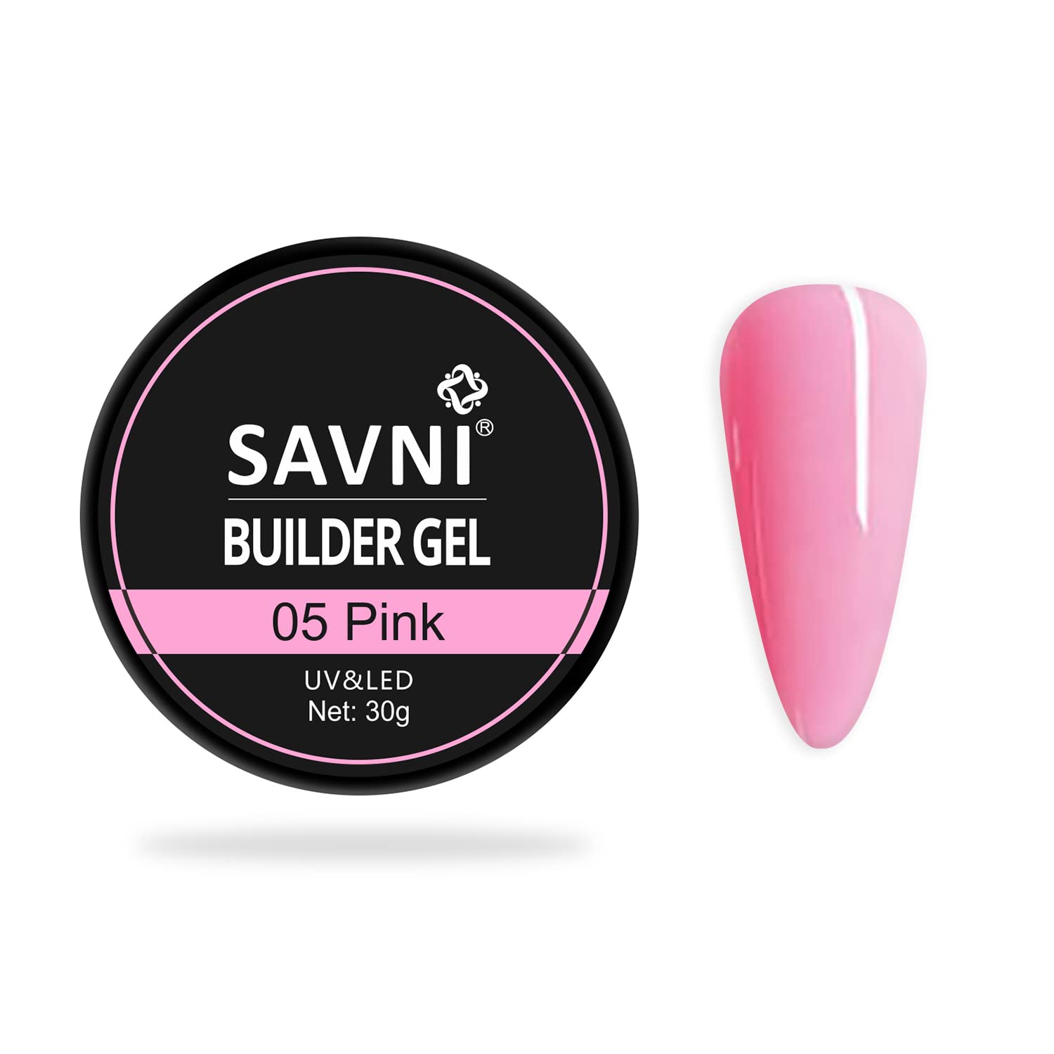 Savni Builder Gel Soft Gel for Nail Extensions - 30g Pink UV/LED Nail Art Manicure Set - Perfect for Salon Professionals & DIY Nail Enthusiasts