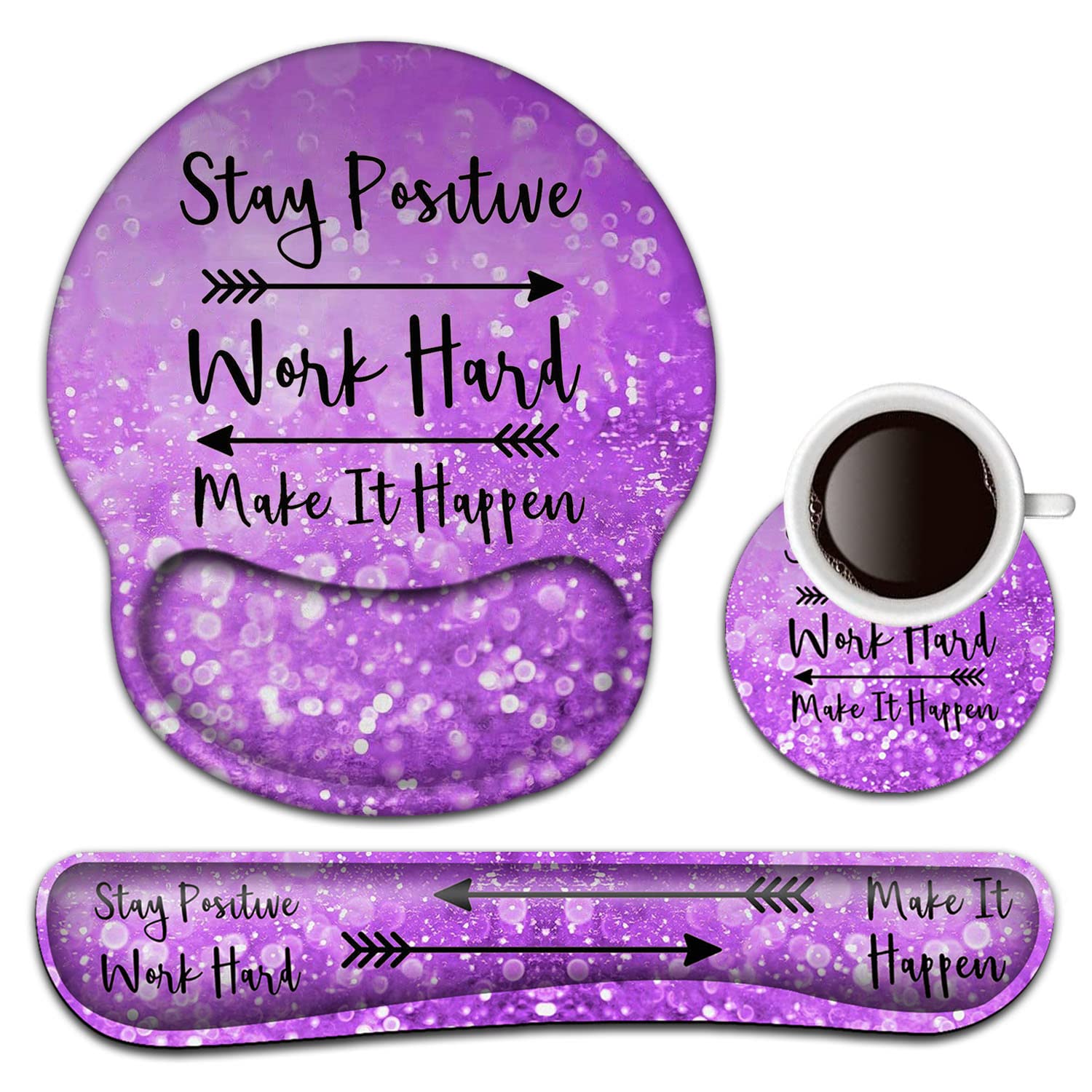 Ergonomic Keyboard Wrist Rest and Mouse Pad Set with Support - Purple Glitter Design for Pain Relief & Comfort | Perfect for Office Work, Gaming, and Long Computer Sessions