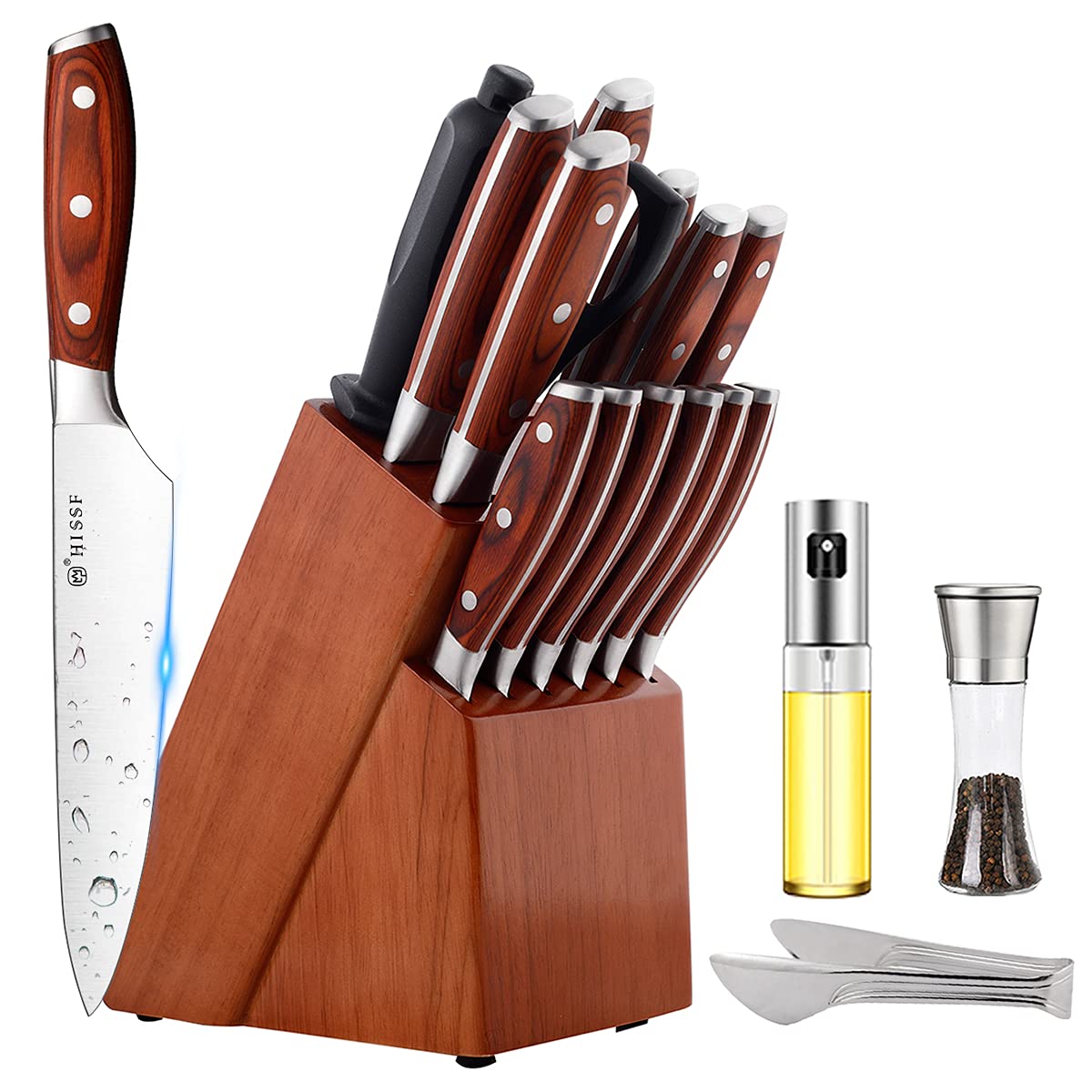 18-Piece German High Carbon Stainless Steel Kitchen Knife Set with Wooden Block - Full Tang Triple Rivet Chef Knives for Professional Cooking & Home Use - Perfect Gift for Chefs & Cooking Enthusiasts