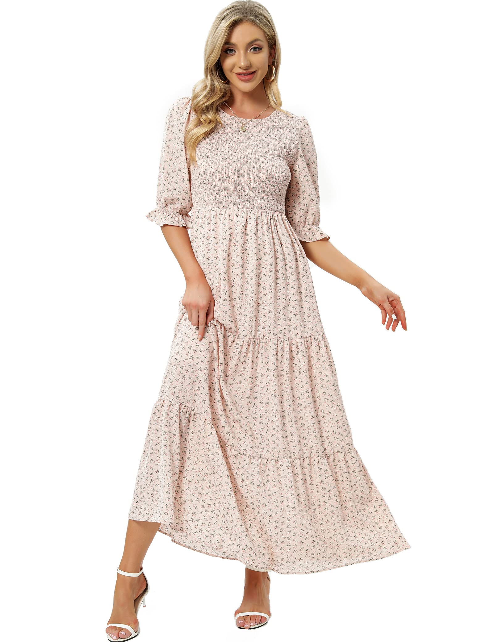 Women's Summer Casual Half Sleeve Bohemian Floral Tiered Maxi Dress - Perfect for Beach Vacation, Music Festival & Boho Chic Outfits