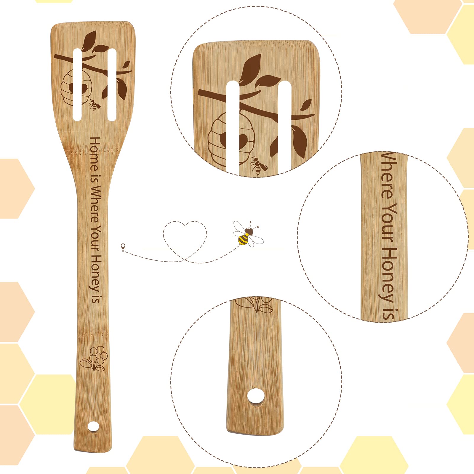 Bee Wooden Spoons Set - 6Pcs Honey-Themed Kitchen Utensils for Cooking, Baking & Wedding Gifts