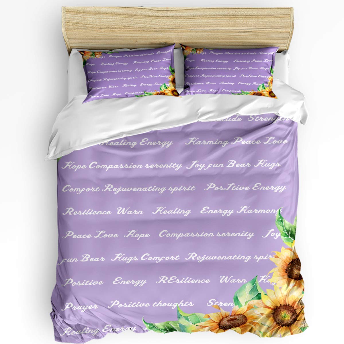 HELLOWINK 3-Piece King Size Duvet Cover Set - Sunflower Purple Comforter with 2 Pillow Shams | Lightweight Soft Bedding for Positive Energy | Perfect for Master Bedroom, Guest Room & Dorm Decor