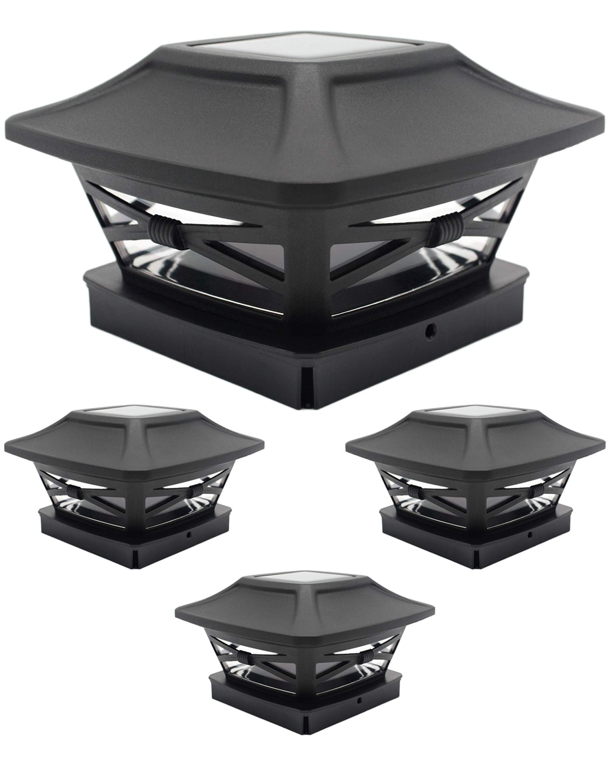 Davinci Lighting Flexfit (2 Pack) & Renaissance (4 Pack) Solar Post Cap Lights - Slate Black | Outdoor Solar Deck & Fence Lighting for Patio, Garden & Pathway | Weatherproof & Energy Efficient