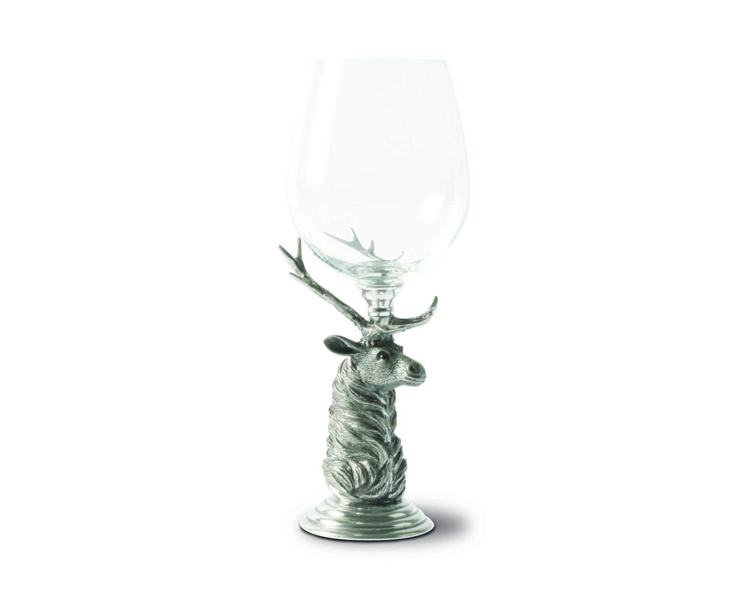 Handcrafted Pewter Elk Stem Bordeaux Glass - 9.75 Inch Tall 21 oz Artisan Wine Glass for Cabin, Lodge & Mountain Entertaining | Vintage Home Barware for Whiskey, Bourbon & Fine Wines | Durable Heirloom Quality Drinkware