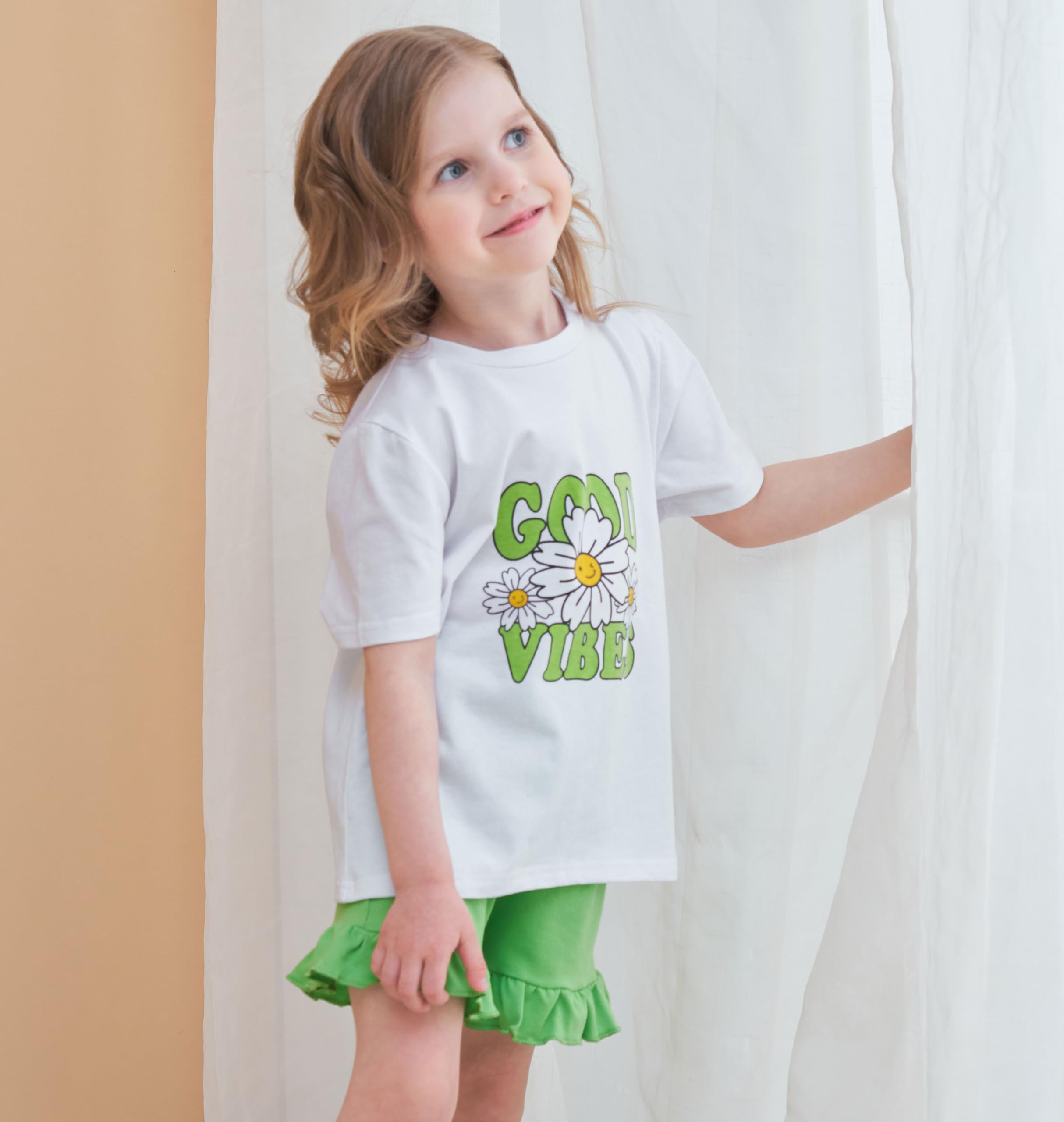Girls' Letter Graphic Top & Leopard Print Ruffle Shorts Set - Toddler Summer Outfit for Playdates, Beach & Casual Wear