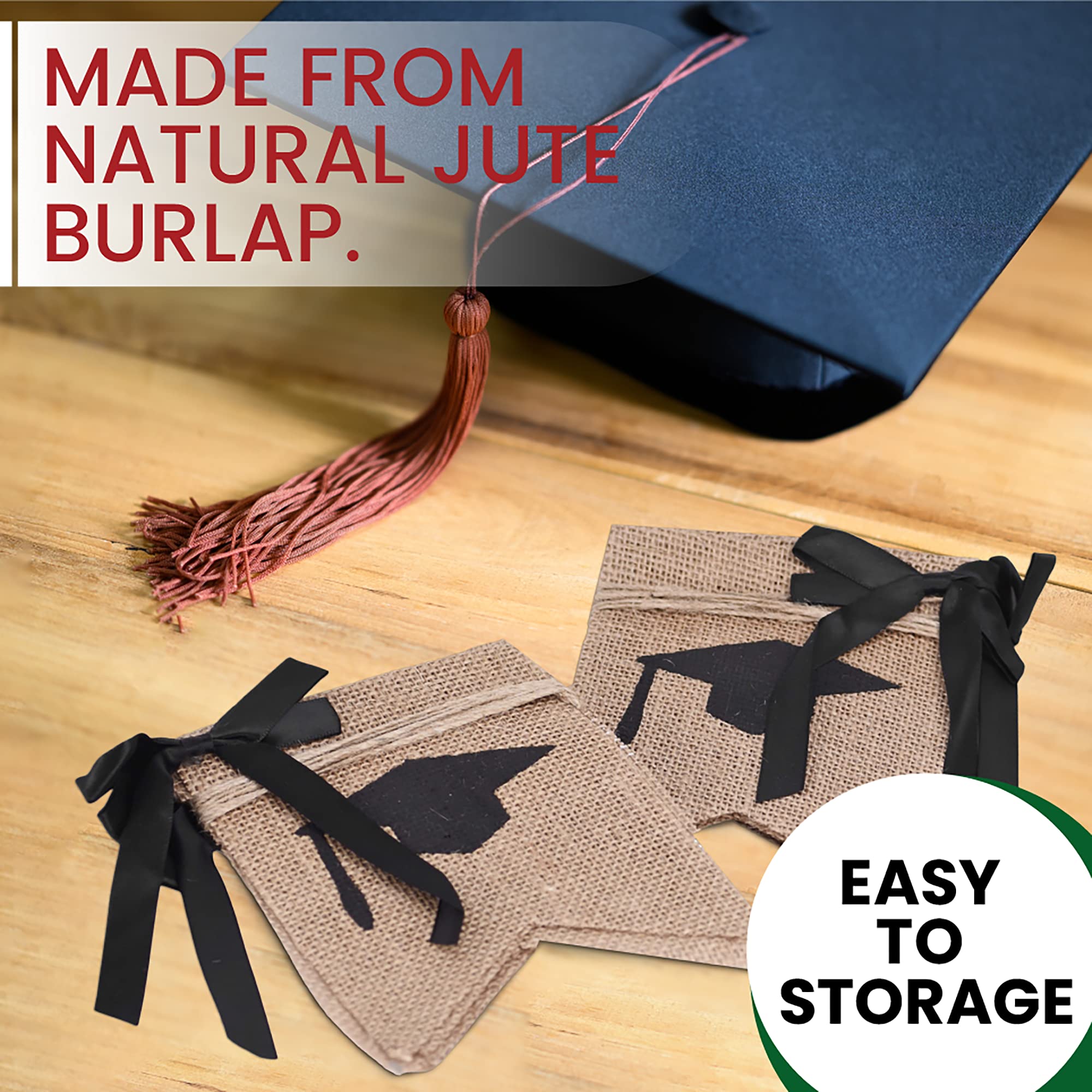 Mandala Crafts Burlap Graduation Banner - Congrats Grad Decor for Graduation Party, Ceremony & Photo Backdrop - Hanging Garland Bunting Flag Sign for High School & College Celebrations