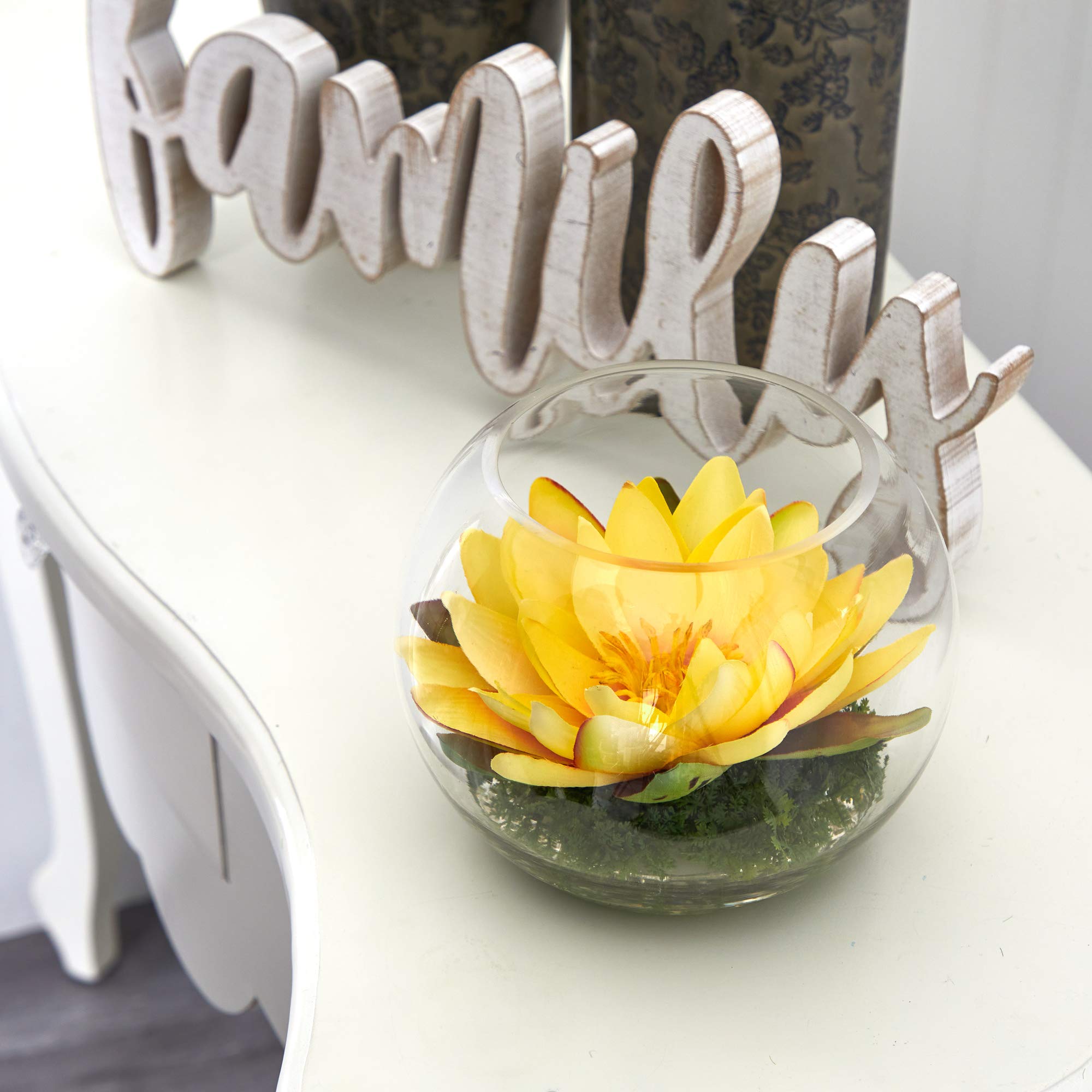Nearly Natural 8 Inch Artificial Lotus Flower Arrangement in Glass Vase - Elegant Home Decor for Living Room, Office & Wedding Centerpieces
