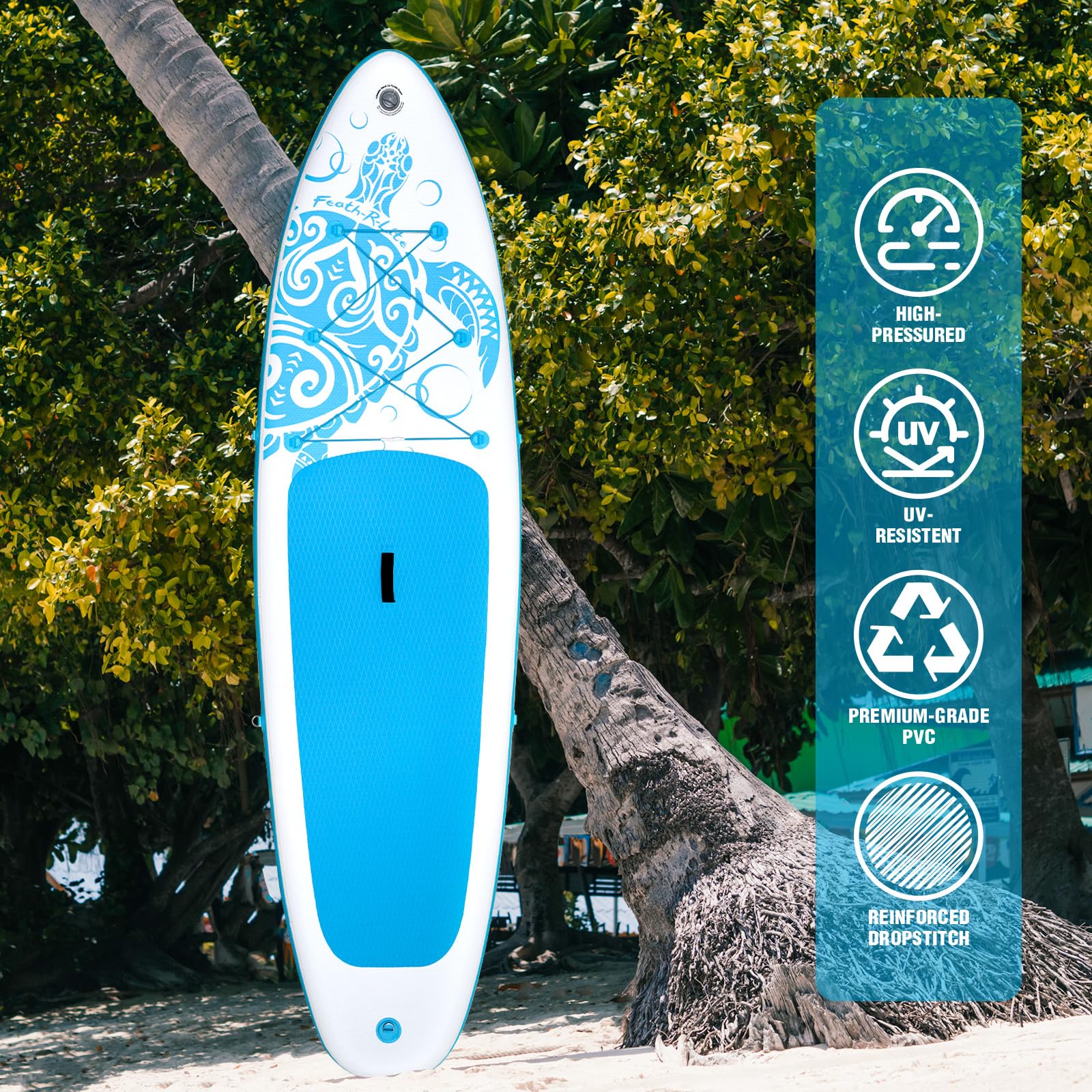 FEATH-R-LITE Inflatable Stand Up Paddle Board for Adults - Premium SUP with Adjustable Paddle, Pump, Leash, 3 Fins & Carry Backpack - Perfect for Yoga, Fishing & Beach Adventures