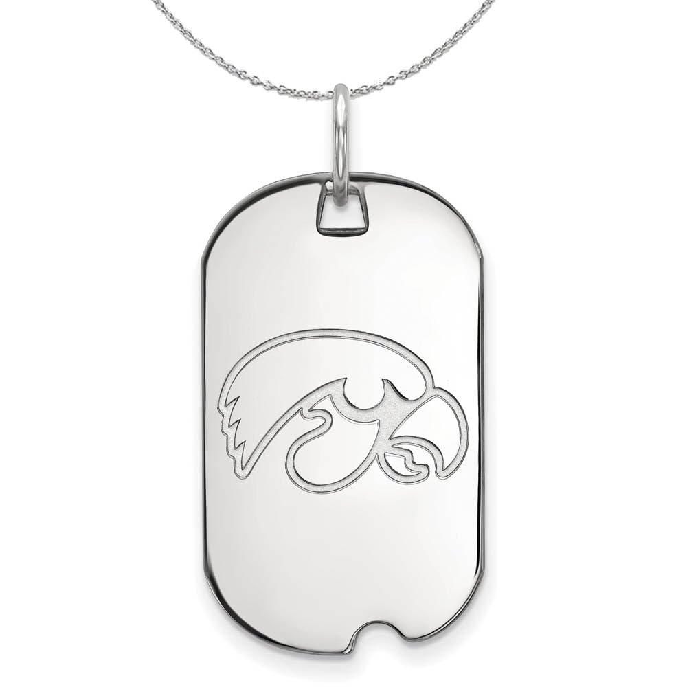 University of Iowa Sterling Silver Dog Tag Pendant Necklace - Black Bow Charm for Graduation, Alumni Pride & Hawkeye Spirit