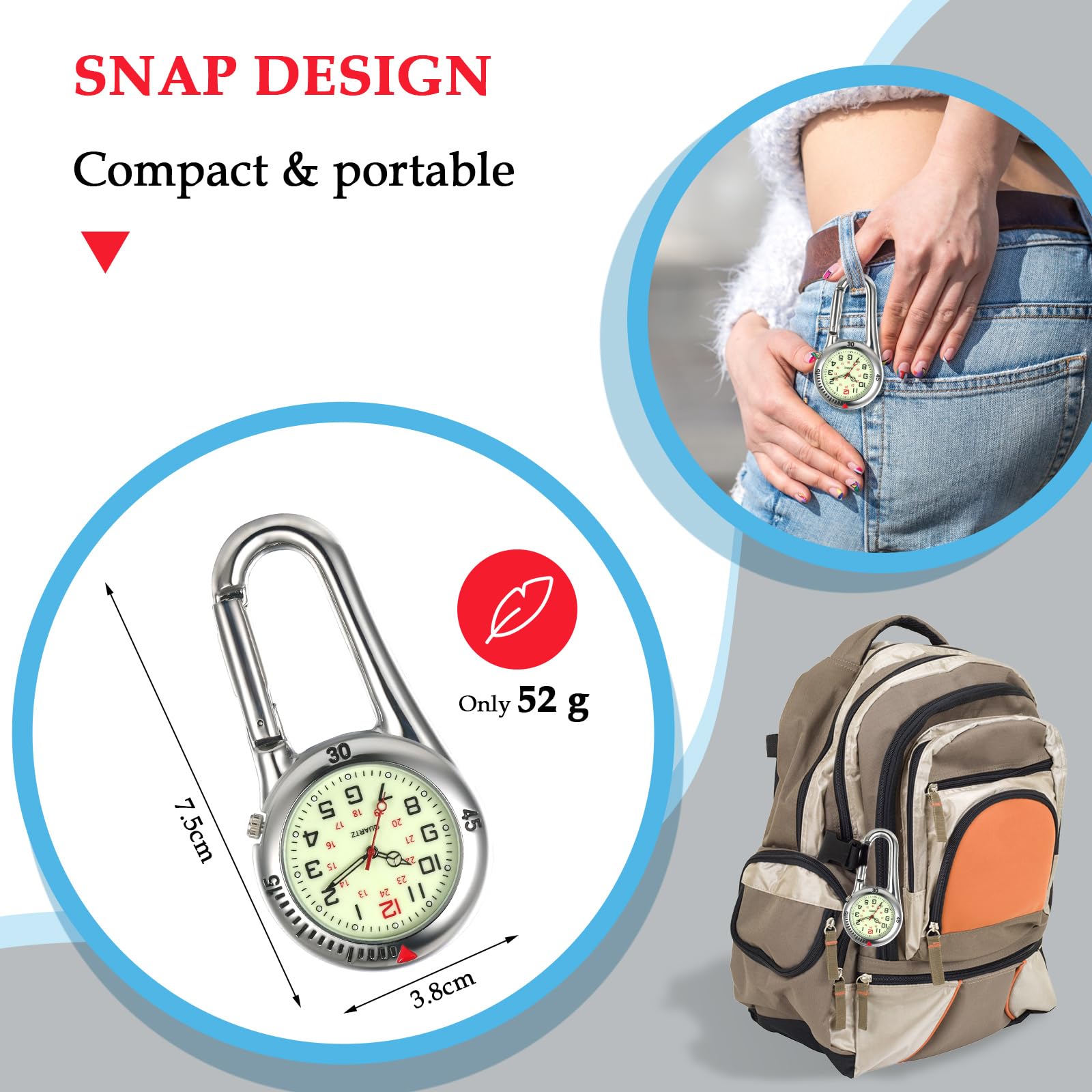 Luminous Clip-On FOB Watch for Nurses & Paramedics - Stainless Steel, Waterproof, for Medical & Outdoor Use