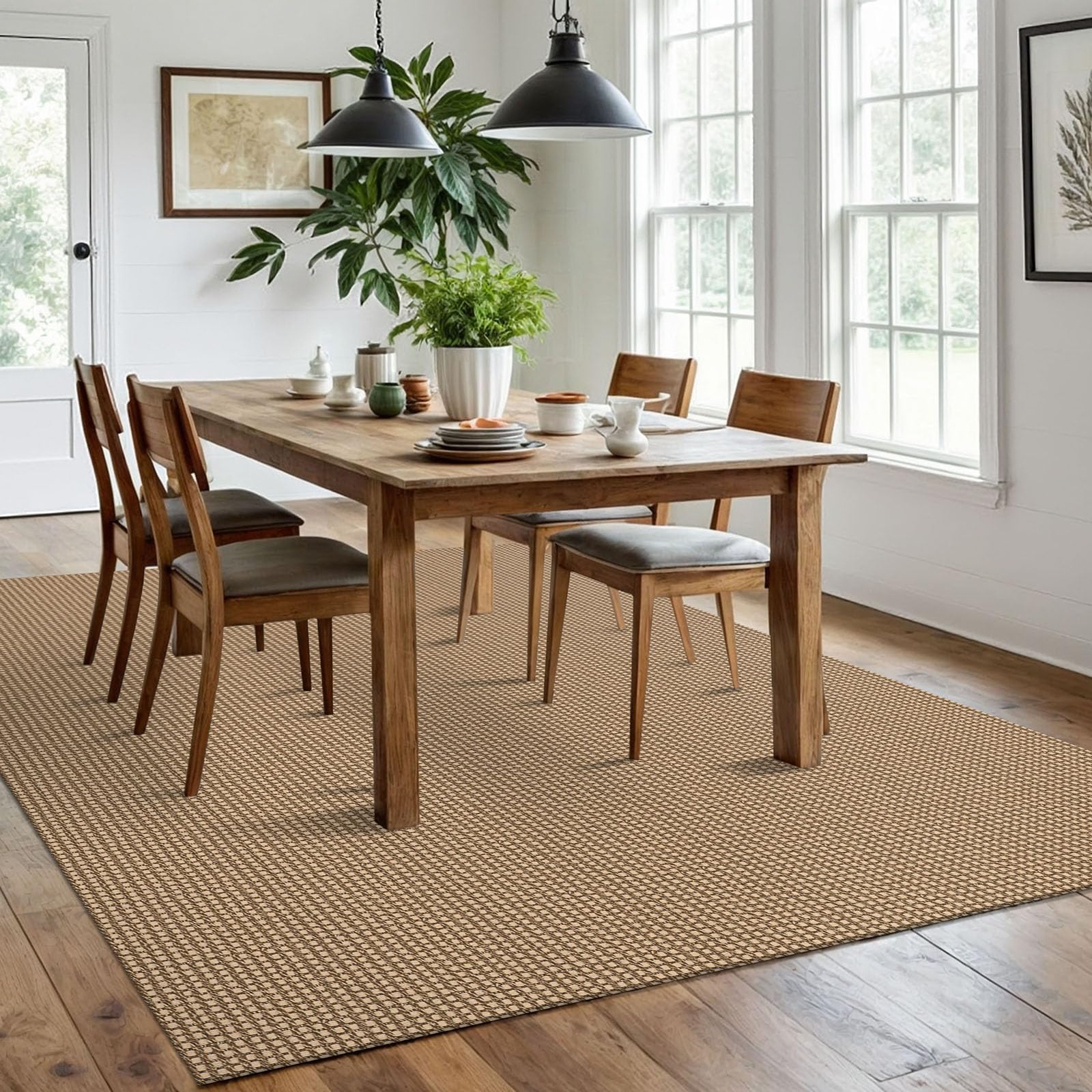 IOHOUZE Washable 6'x9' Non-Slip Rubber Backed Woven Area Rug - Soft Living Room, Dining Room & Bedroom Carpet - Orange/Tan/Brown Floor Mat for Home, Nursery & Office Decor