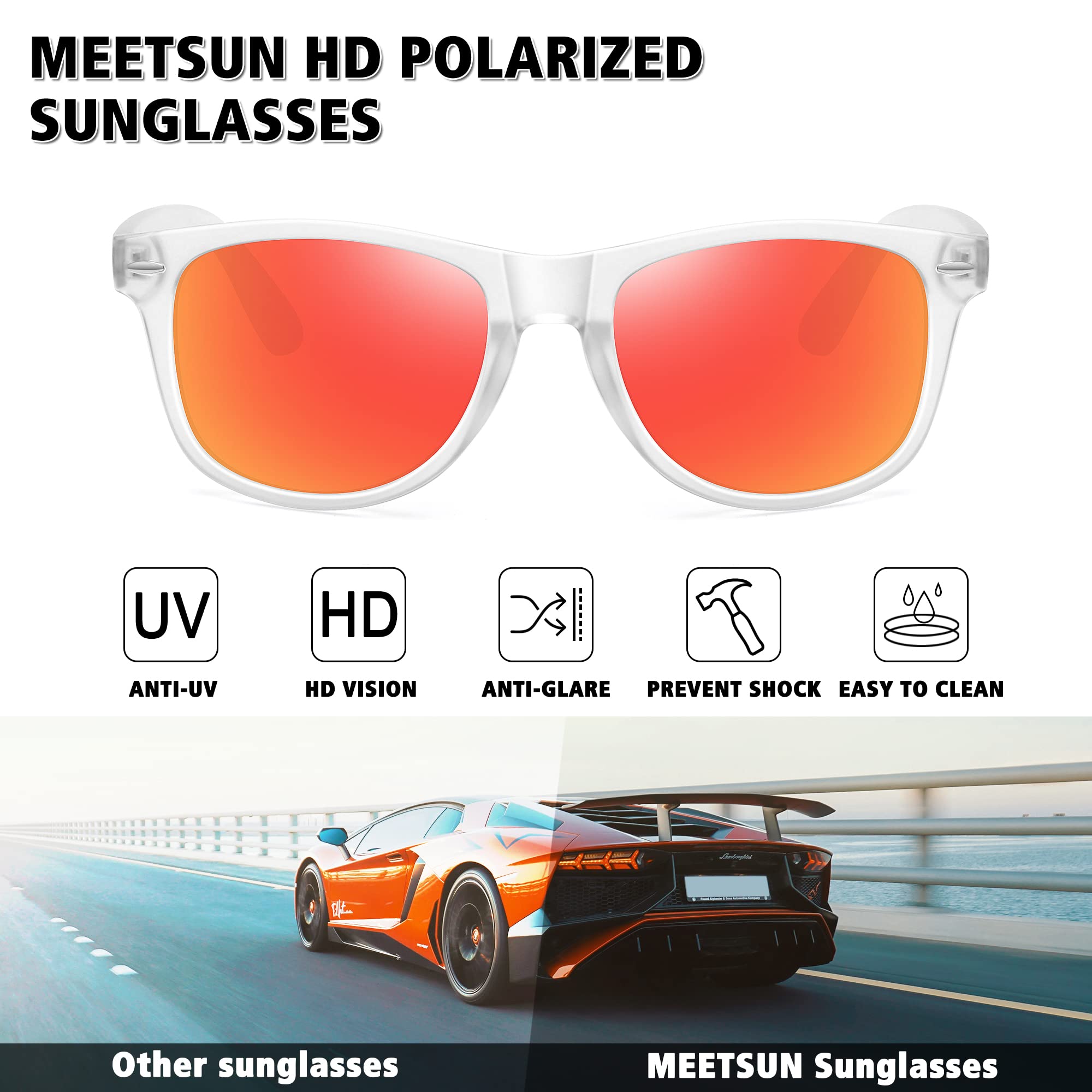 MEETSUN Polarized Sunglasses for Men & Women - Classic Retro UV400 Protection Driving Shades - Perfect for Outdoor Activities, Beach, Fishing & Road Trips