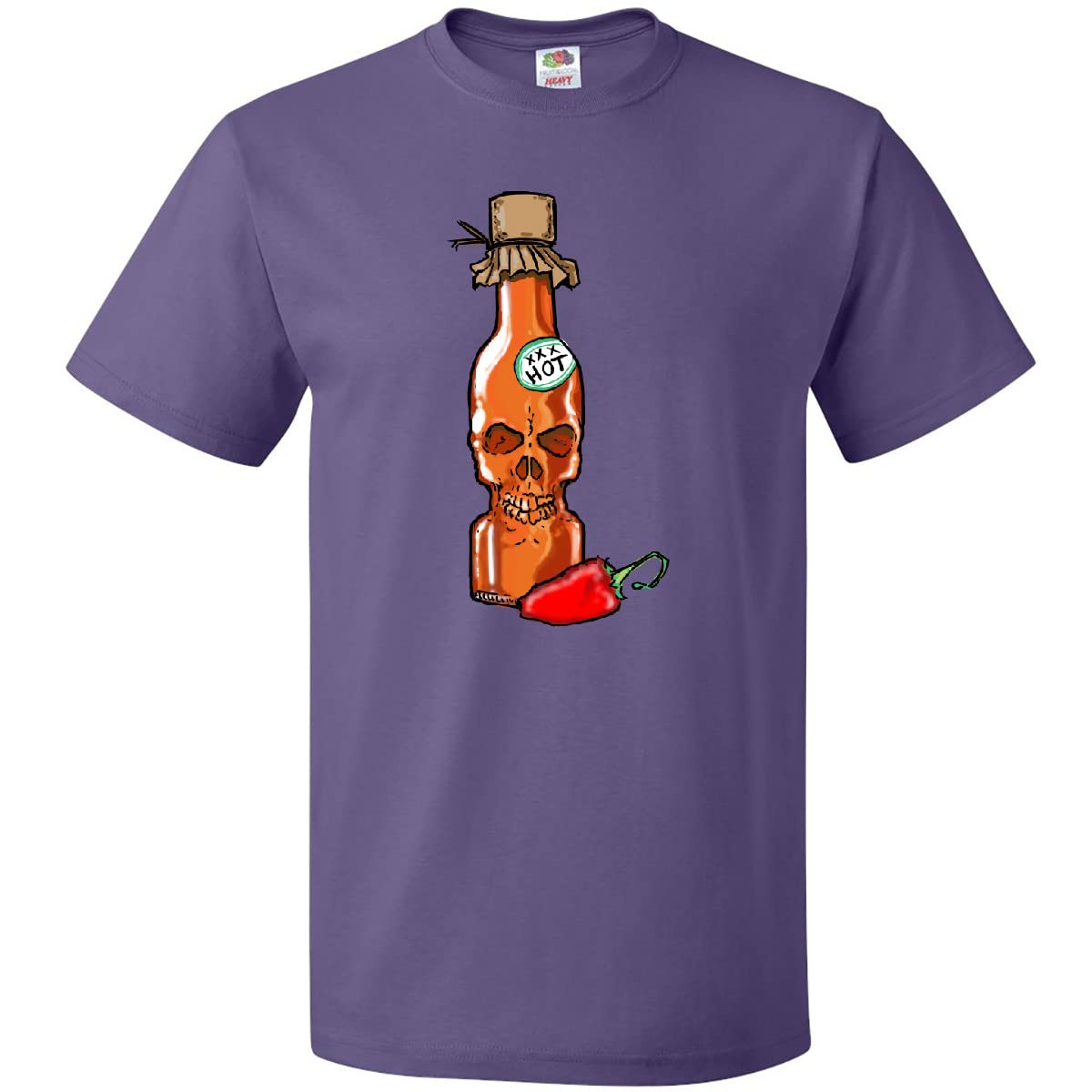 Inktastic Hot Sauce Skull Bottle with Pepper Graphic T-Shirt - Cool Spicy Food Lover Tee for Men & Women