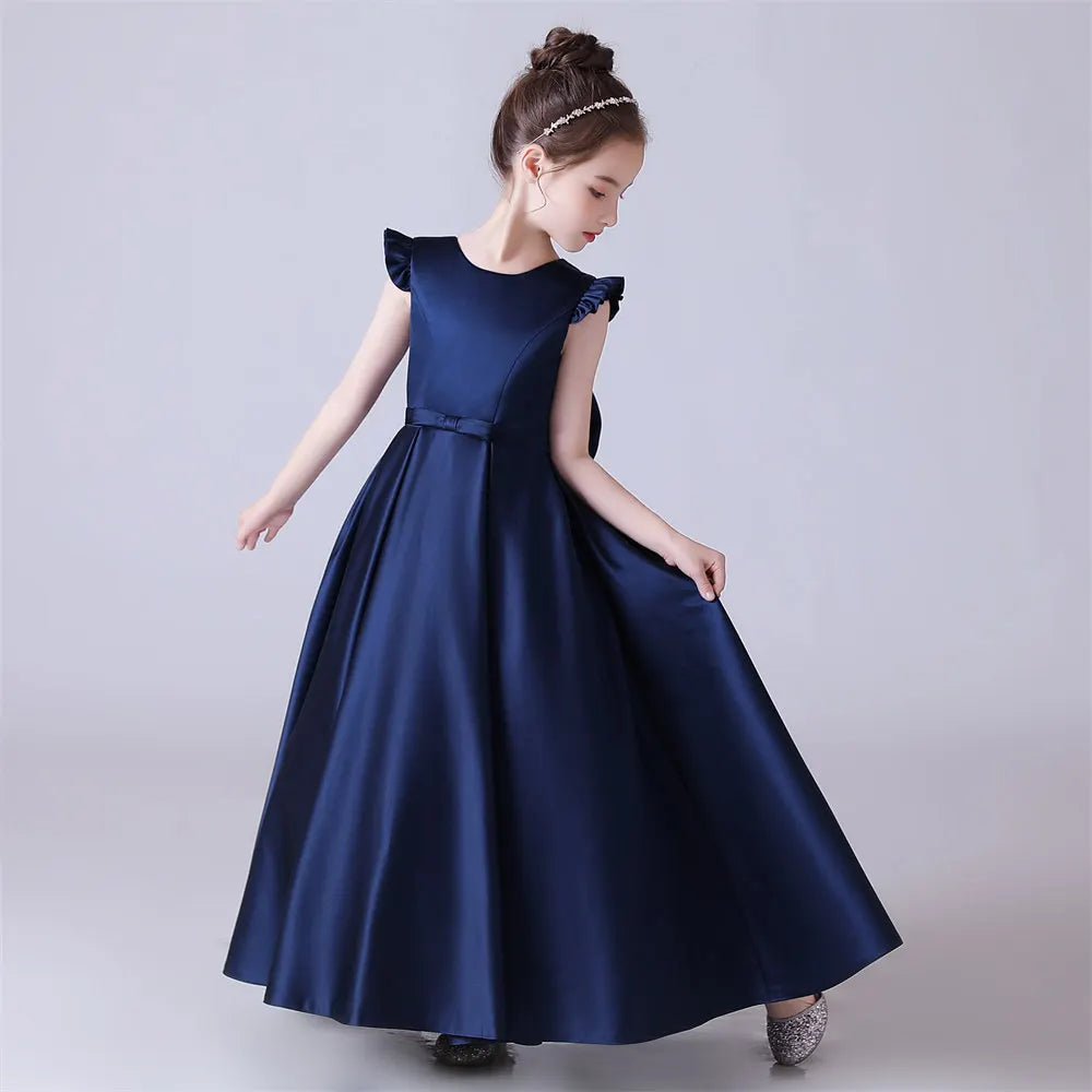 Satin Sleeveless Junior Bridesmaid Dress for Girls Teens - O Neck First Communion Gown - Perfect for Weddings, Church Ceremonies & Special Occasions