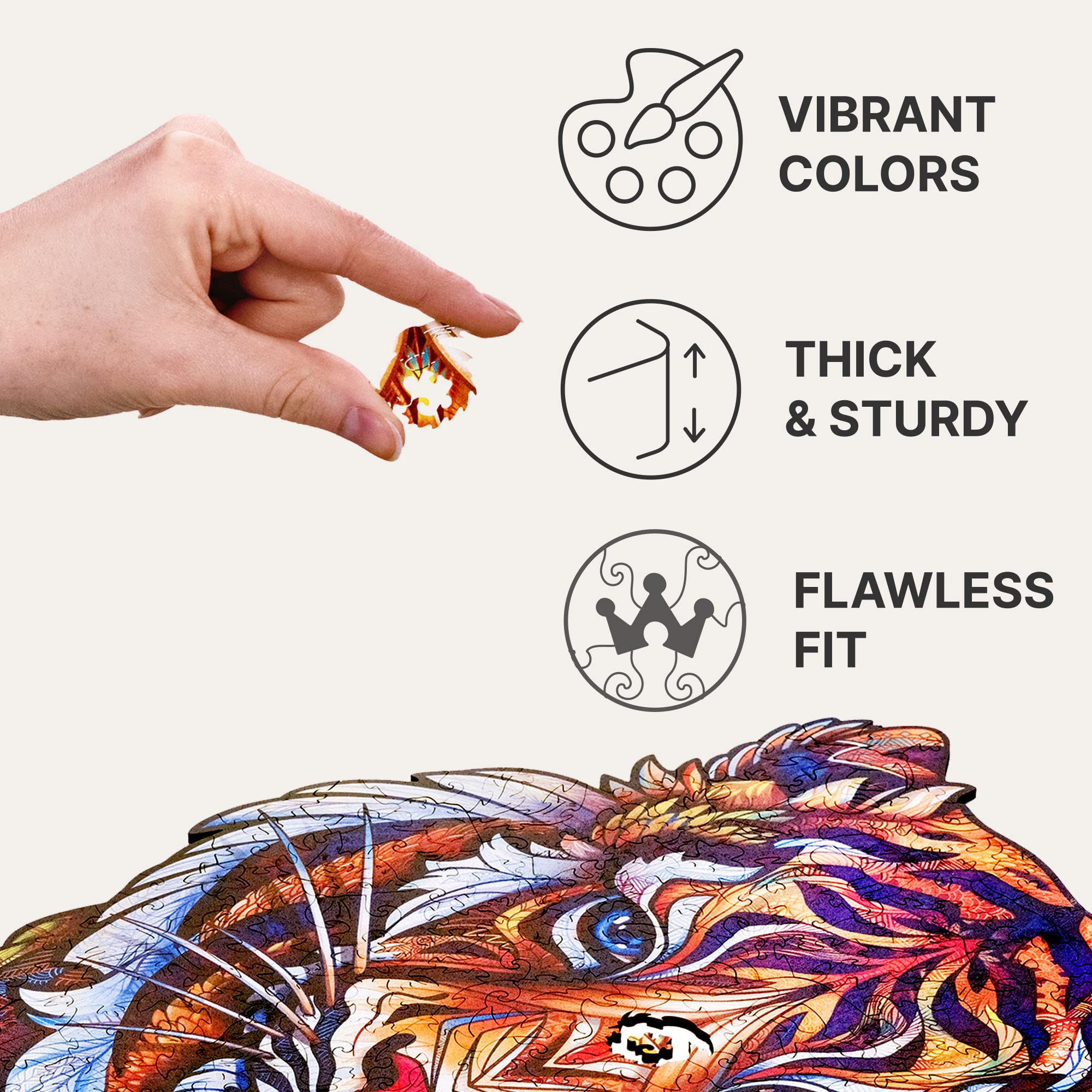 UNIDRAGON Original Wooden Jigsaw Puzzles - Lovely Tiger Design, 700 Piece Premium Puzzle, Large 17.7x22 Inch Royal Size, Unique Shaped Pieces, Beautiful Gift Box - Perfect for Family Game Night, Birthday Gifts for Adults & Kids, Home Decor & Stress Relief Activities