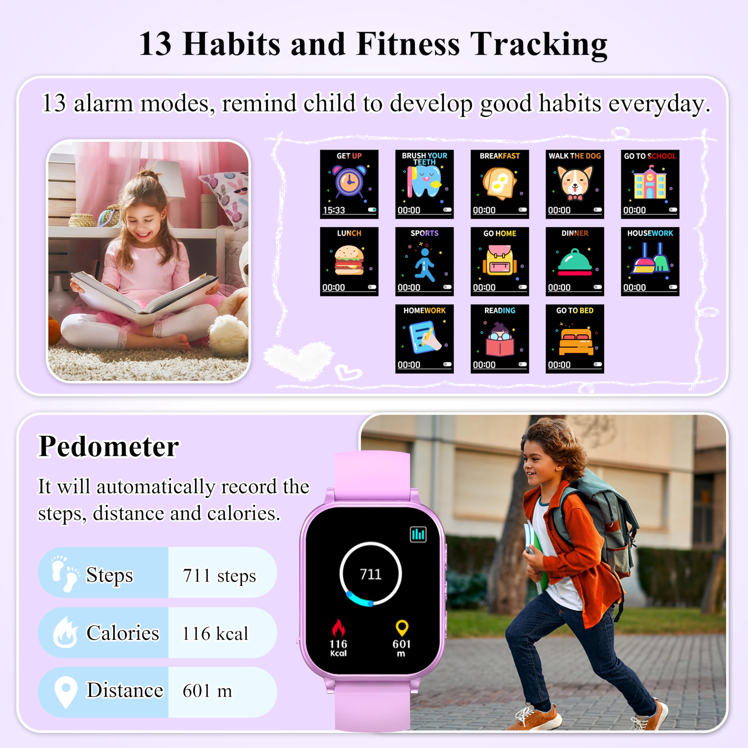 KALINCO Kids Smart Watch for Boys & Girls Age 5-12 - GPS Tracker, Camera, Games, Pedometer, Music Player, Alarm Clock, Audio Stories & Flashlight - No Phone Needed Smartwatch for Outdoor Play, School & Birthday Gifts