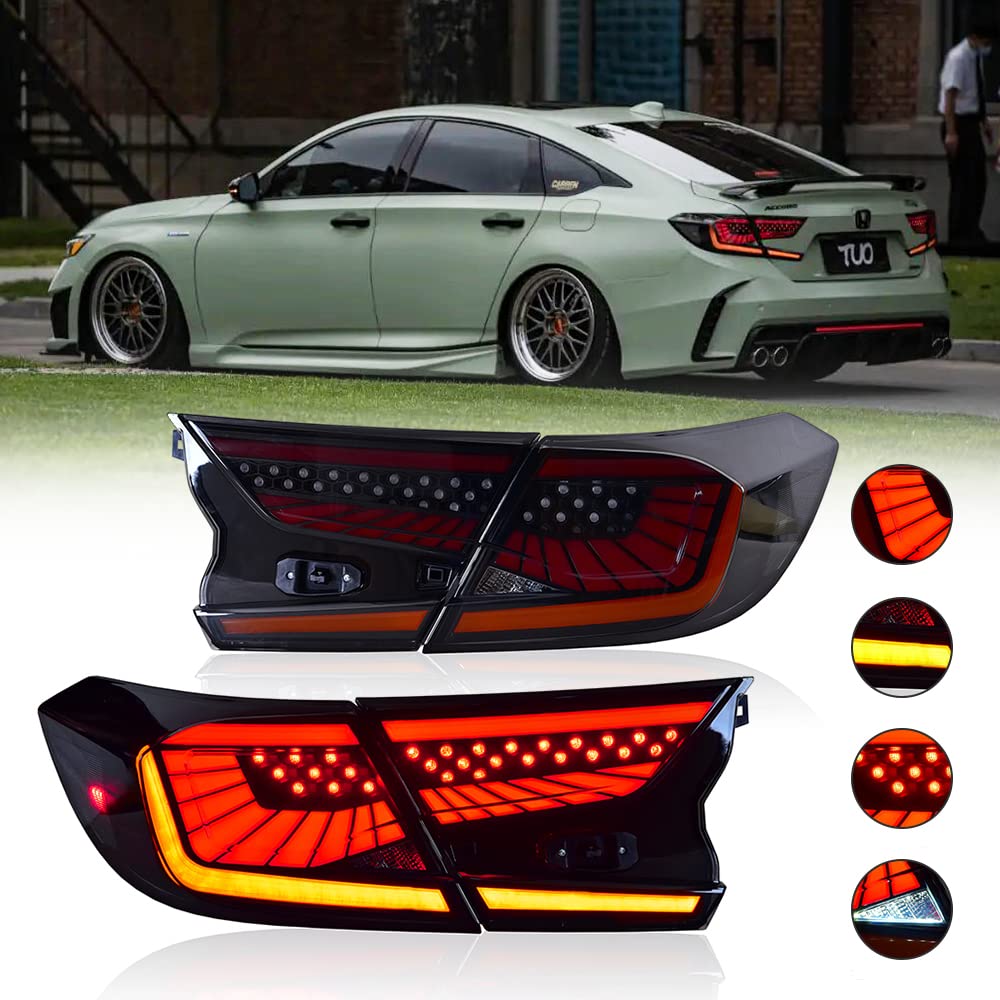 2018-2022 Honda Accord LED Tail Lights - Smoked V3 Rear Light Assembly with Dynamic Startup & Sequential Turn Signals | Plug & Play Replacement Lamps (Starry Sky Design) | Perfect for Custom Upgrades & Night Driving Safety