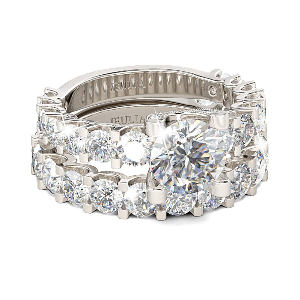 Jeulia 3.5 Carat Round Cut Sterling Silver Wedding Ring Set - White Diamond & Cubic Zirconia Engagement Ring for Women, Solitaire Bridal Jewelry Set - Perfect for Anniversary, Valentine’s Day Gift with Elegant Jewelry Box - Ideal for Proposals, Weddings, and Special Occasions