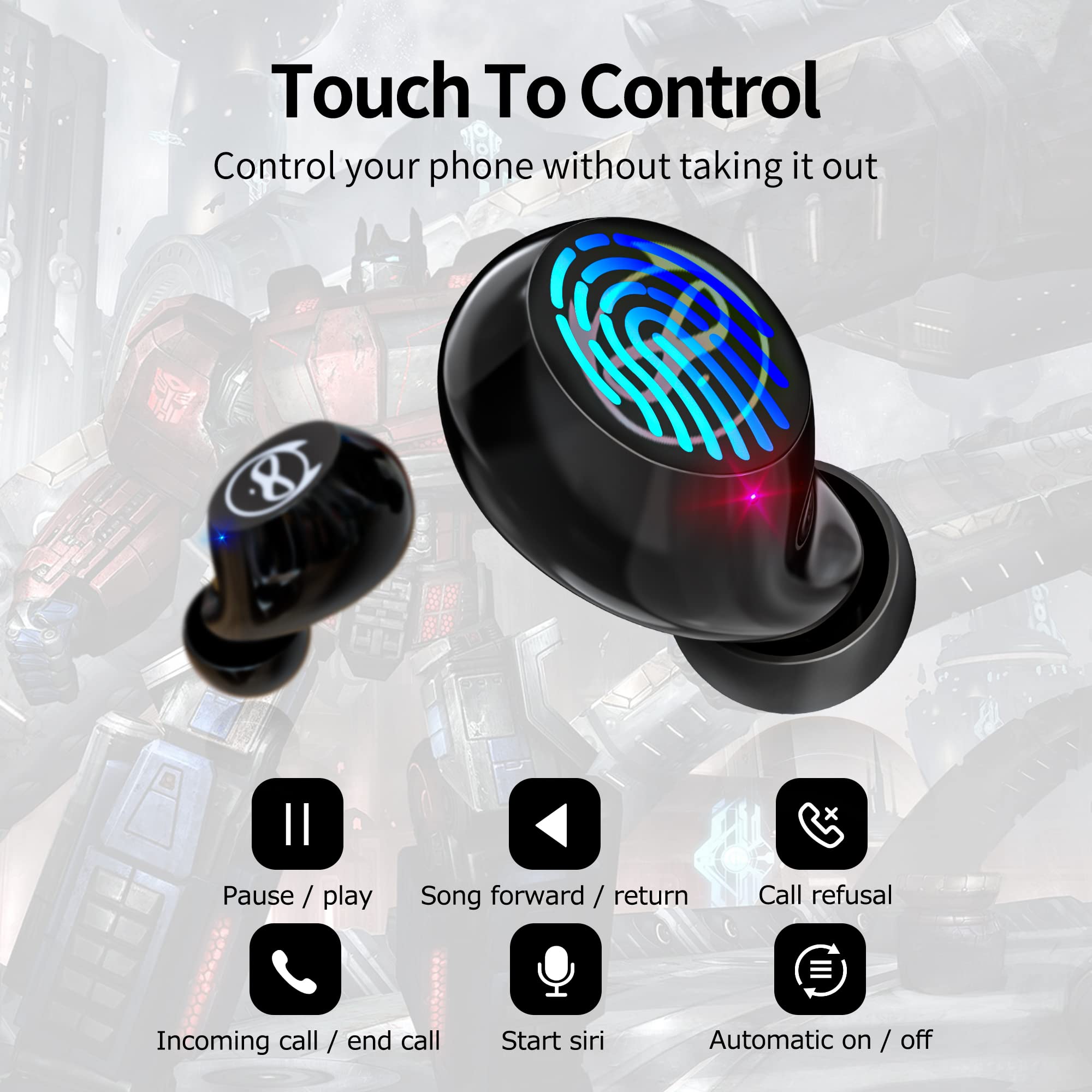 AMAFACE Wireless Bluetooth Earbuds with Charging Case - IPX5 Waterproof, Bass Sound, Touch Control, 36H Playtime for Running, Gym & Travel - Cool Design Sports Headphones with Built-in Mic