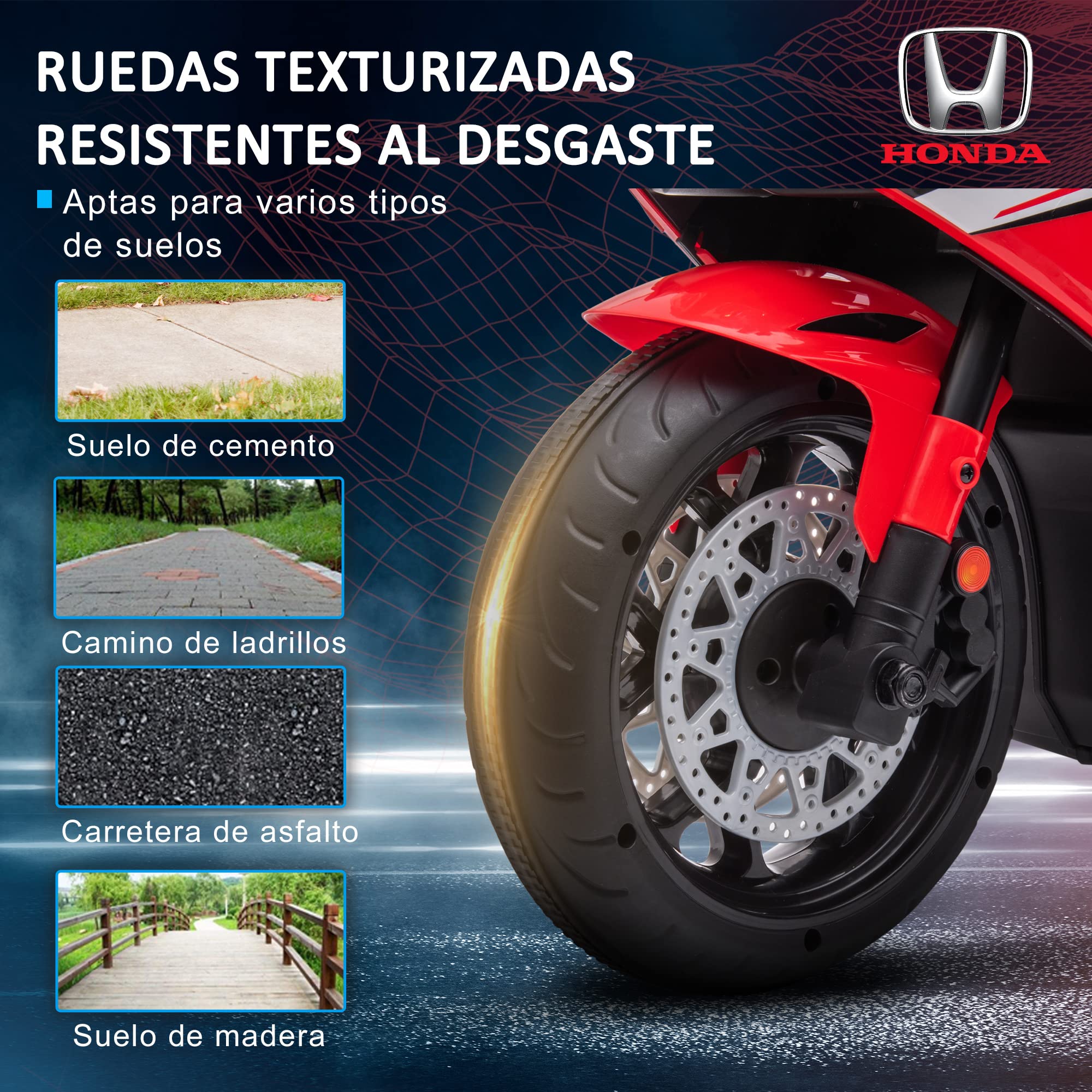 HOMCOM Licensed Honda-Style Electric Motorcycle for Kids 3-5 Years | 6V Battery-Powered Ride-On Toy with Headlight, Horn, Music & Removable Training Wheels | 30kg Weight Capacity 90x44x52cm | Red | Perfect for Birthday Gifts, Outdoor Play & Early Riding Skills Development