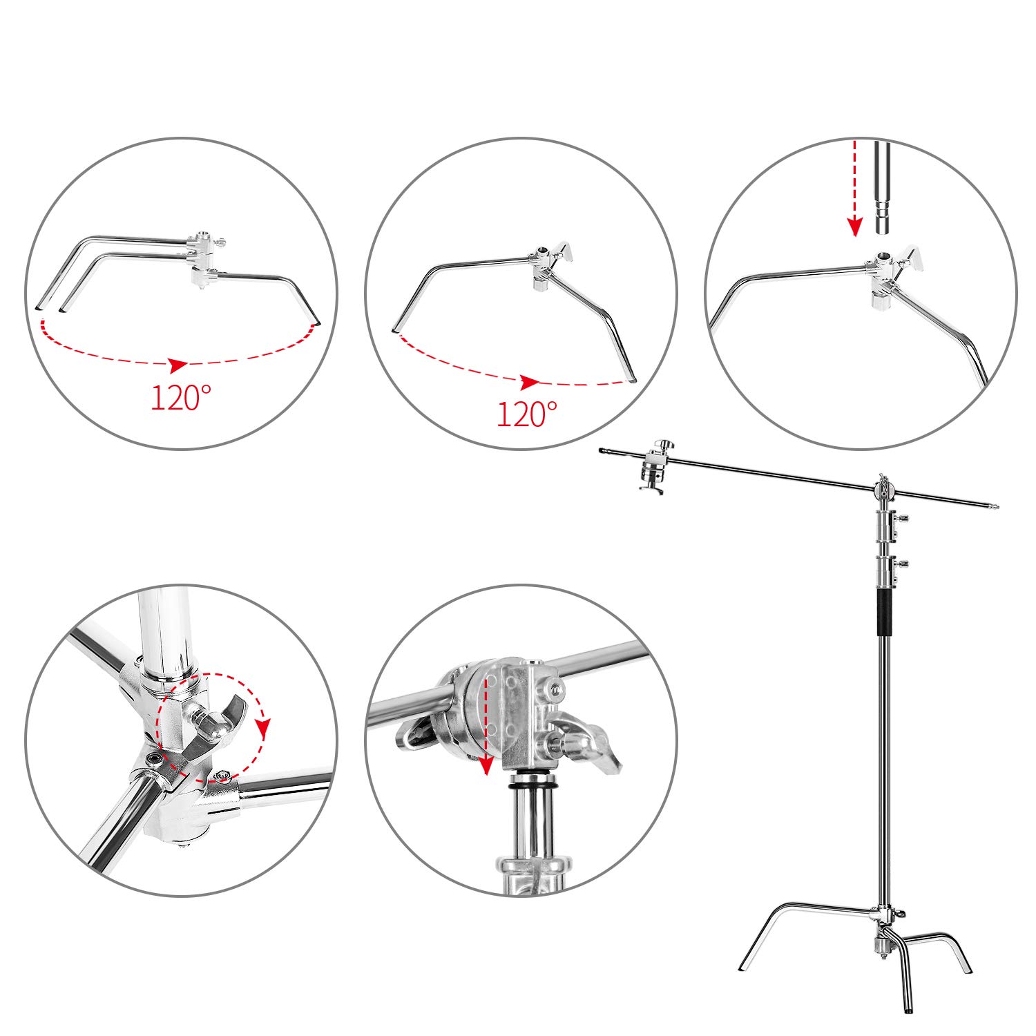 Heavy Duty Pro C Stand with Boom Arm - Adjustable Light Stand for Photography Studio, Video Reflector, Monolight & Softbox | Perfect for Professional Photoshoots, YouTube Videos & Live Streaming