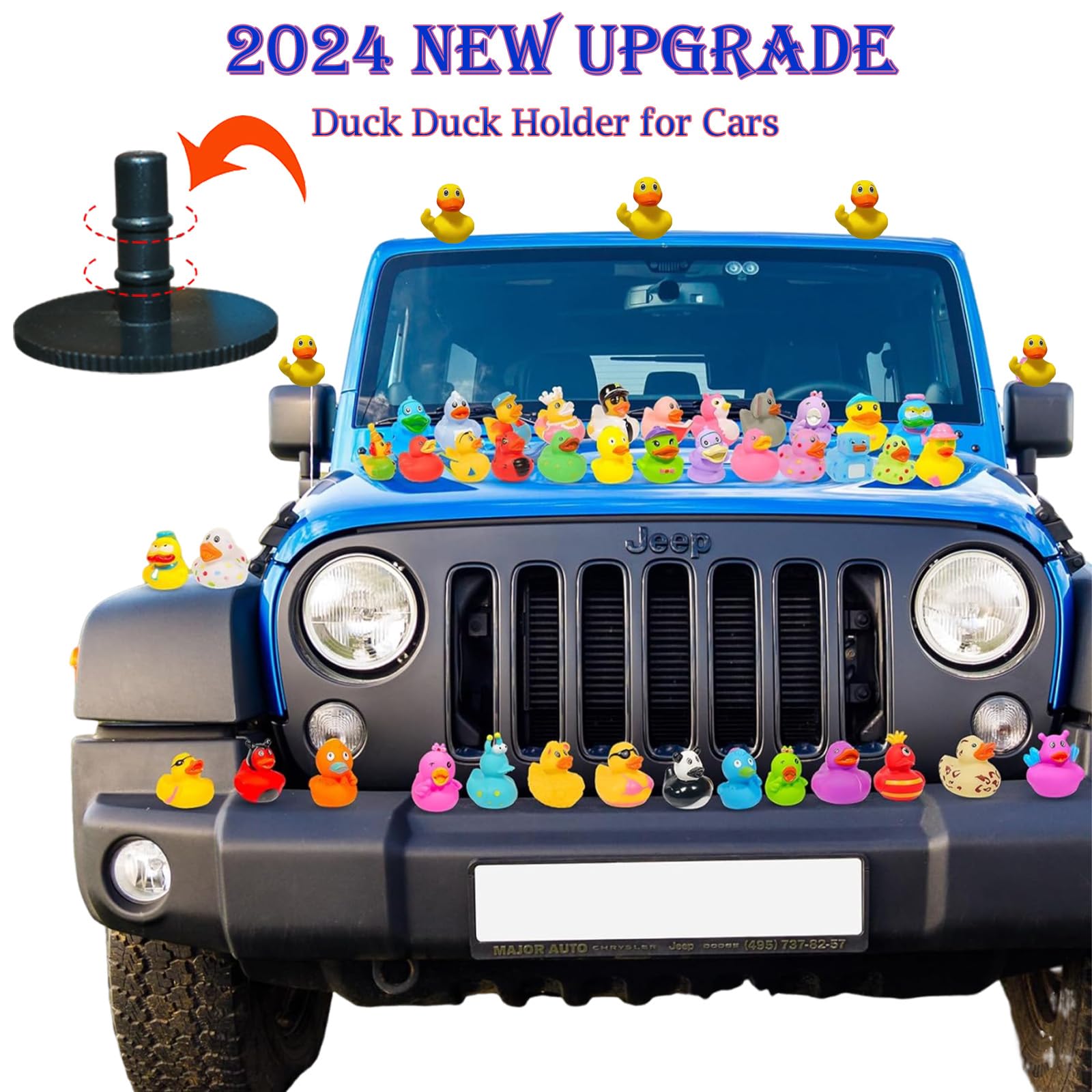 Funny Rubber Ducks for Car Dashboard - 3Pcs with Holders - Bath & Car Decor Gift