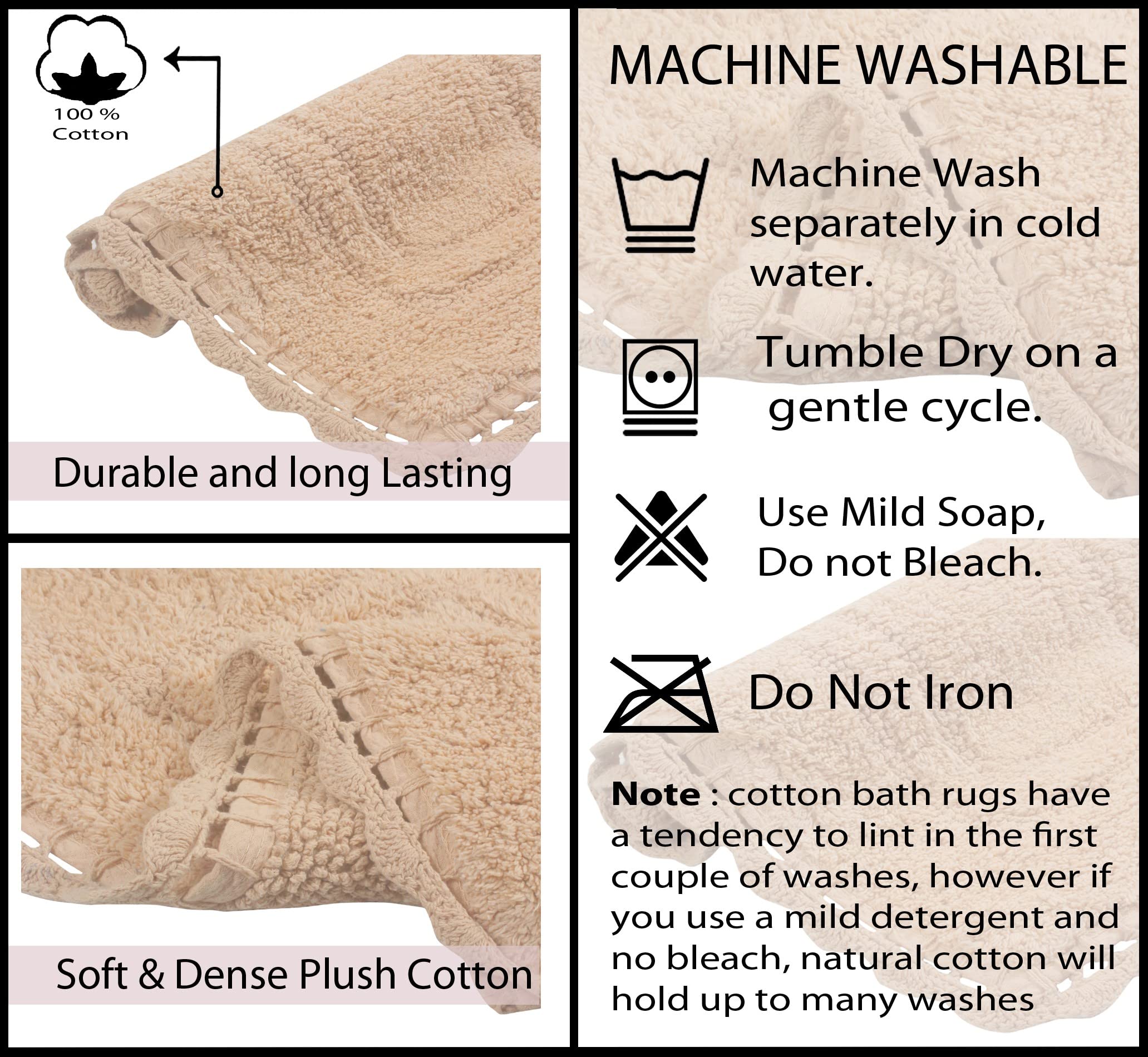 Home Weavers Reversible 100% Cotton Bath Mat Set - Ultra Soft Absorbent Non-Slip Bathroom Rug & Kitchen Mat (24