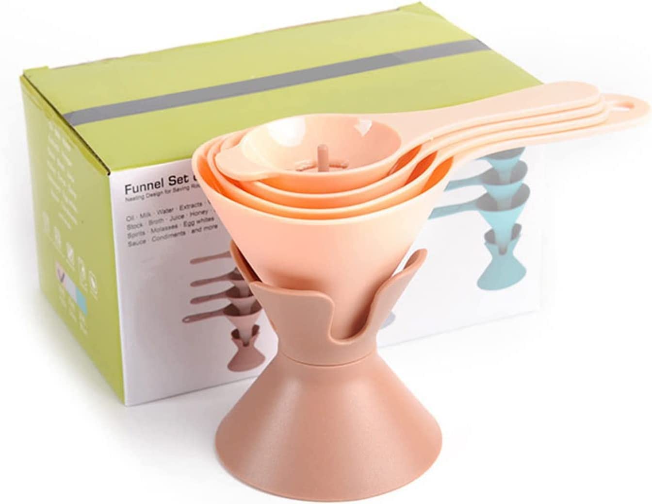 YANSH 6-in-1 Multifunctional Kitchen Funnel Set with Handle, Holder & Removable Strainer - Perfect for Liquids, Solids & Powder - Ideal for Bottle Filling, Cooking Oil Transfer, Baking & Food Prep (Pink)
