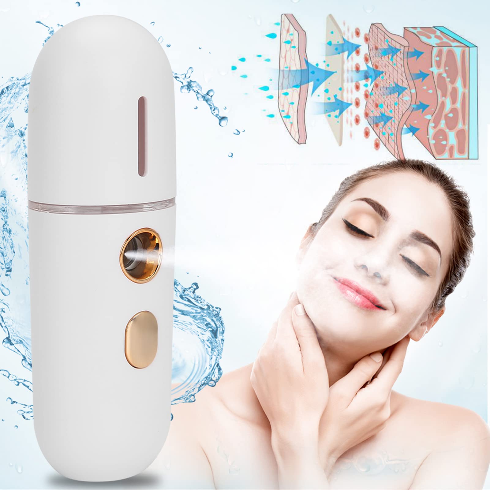 Portable Face Humidifier for Women - White Facial Mist Sprayer with Deep Moisturizing | Skin Care Essential for Dry Skin, Travel & Office Use