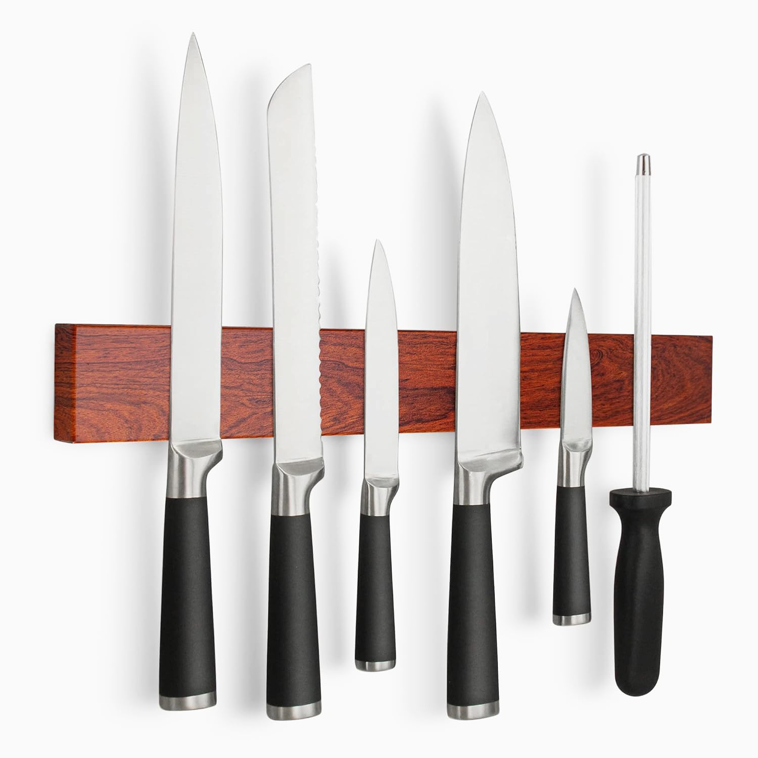 16-Inch Magnetic Knife Holder - Stainless Steel Knife Storage Rack with Wooden Pattern Design | Wall-Mounted Knife Organizer for Kitchen, Restaurant & Home Use
