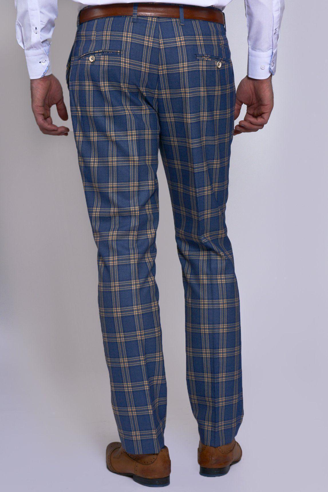 TONY Blue and Yellow Checkered Suit with Single Breasted Waistcoat - Perfect for Weddings, Business Meetings & Formal Events