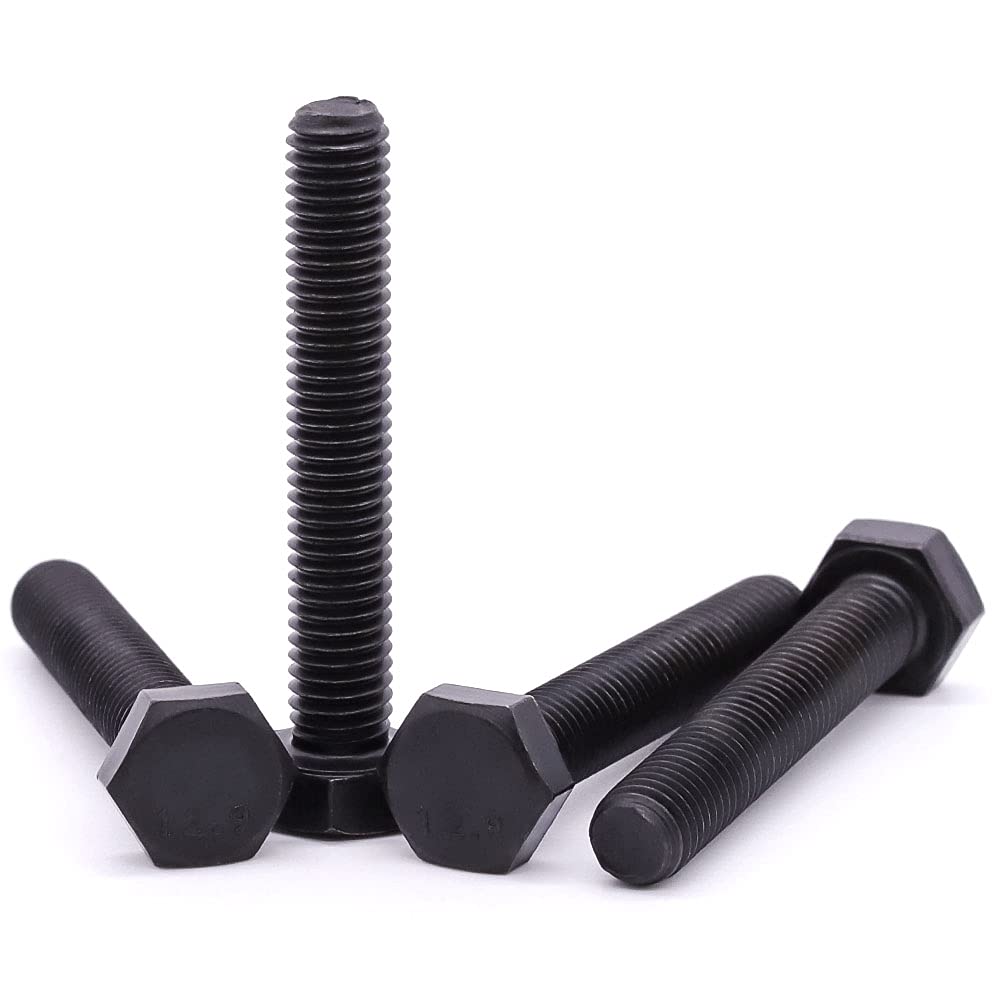 M10-1.5 x 35mm Hex Bolts - 12.9 Grade Alloy Steel, Black Oxide Finish, Full Thread Coarse UNC - 10PCS for Automotive, Machinery & DIY Projects