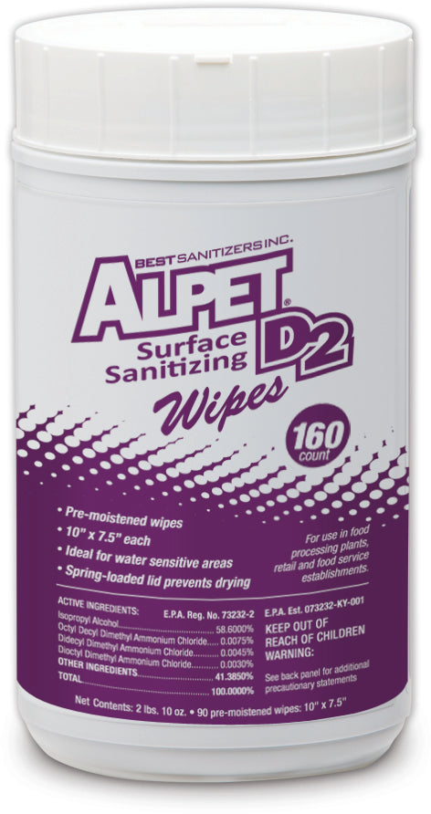 Alpet D2 Surface Sanitizing Wipes - Medium Duty Disinfectant Cleaning Wipes (6-Pack/Case) | Kills 99.9% Germs | Ideal for Home, Office & School Surfaces