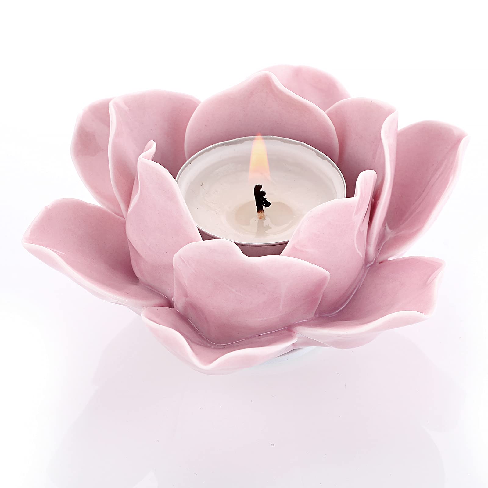 4.5 Inch Ceramic Lotus Flower Tea Light Holder - Elegant Pink Lotus Petals Candle Holder for Home Decor, Wedding, Party - Includes Gift Box - Perfect for Romantic Ambiance, Spa Relaxation & Table Centerpieces