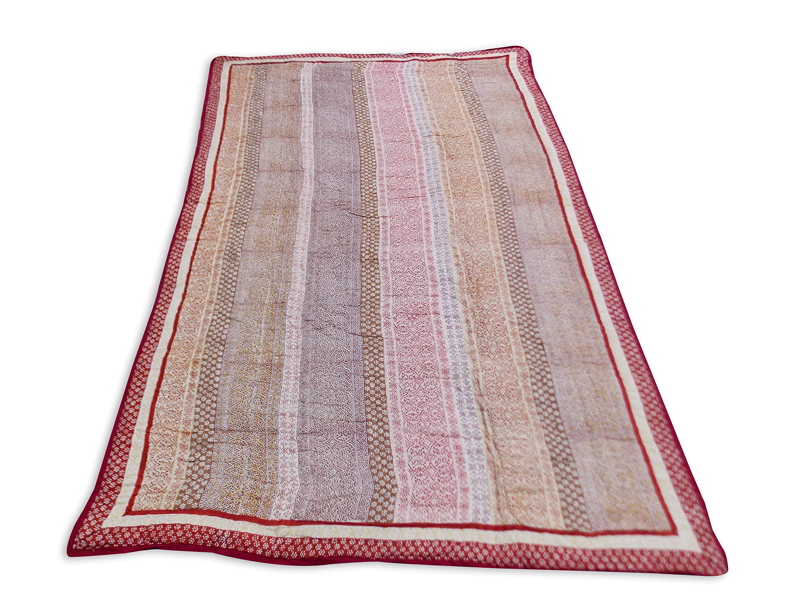 Handmade Indian Cotton Kantha Quilt - Reversible Jaipuri Rajai Blanket, Twin Size, Hand Block Printed, Traditional Design | Perfect for Bedspread, Sofa Cover, or Decorative Throw