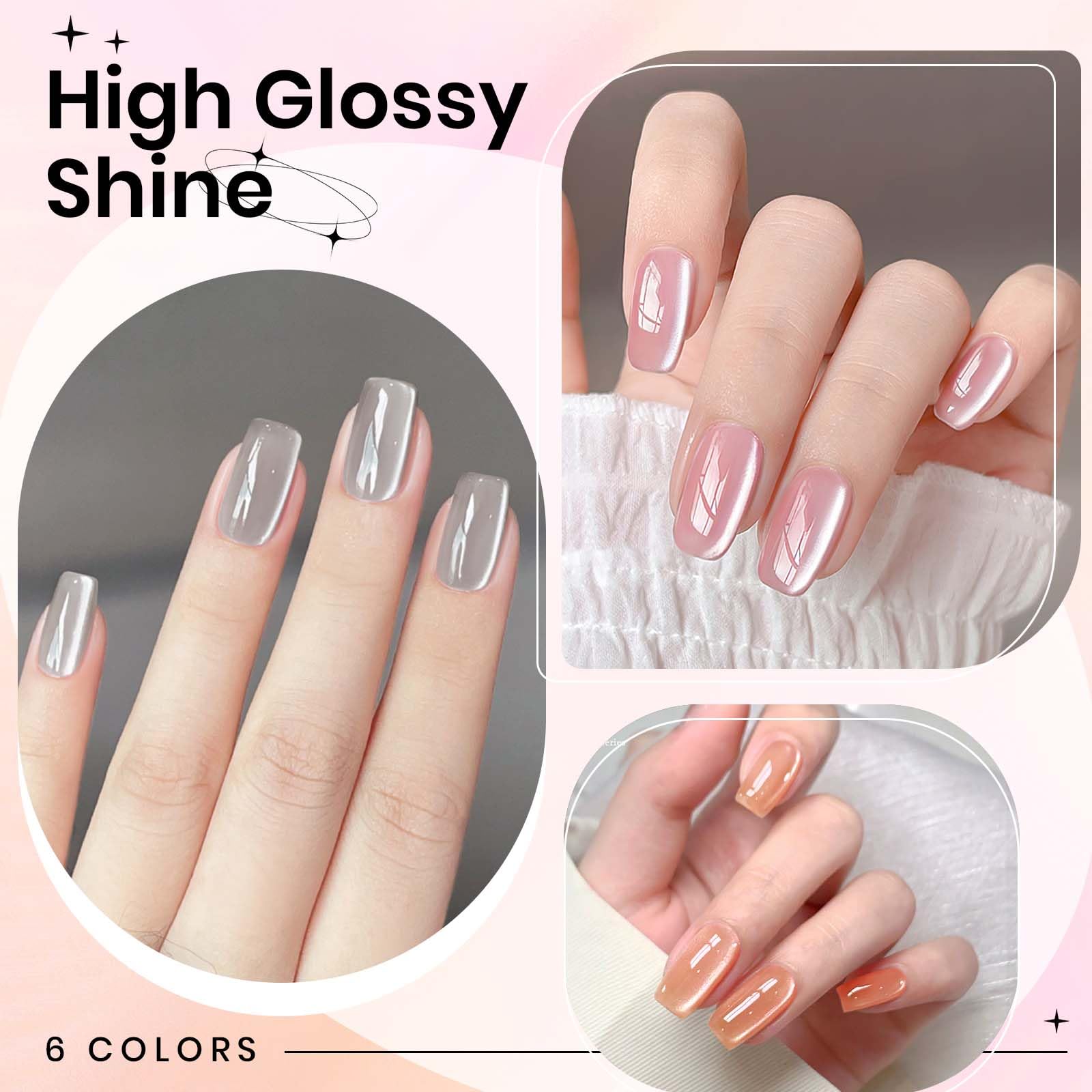 6 Colors Cat Eye Gel Nail Polish Set - Moonlight Glass Magnetic Gel with Shimmer Glitter (Pink, Purple, Gray) | Soak Off & Nail Lamp Friendly | DIY Nail Art at Home for Parties, Weddings & Special Occasions
