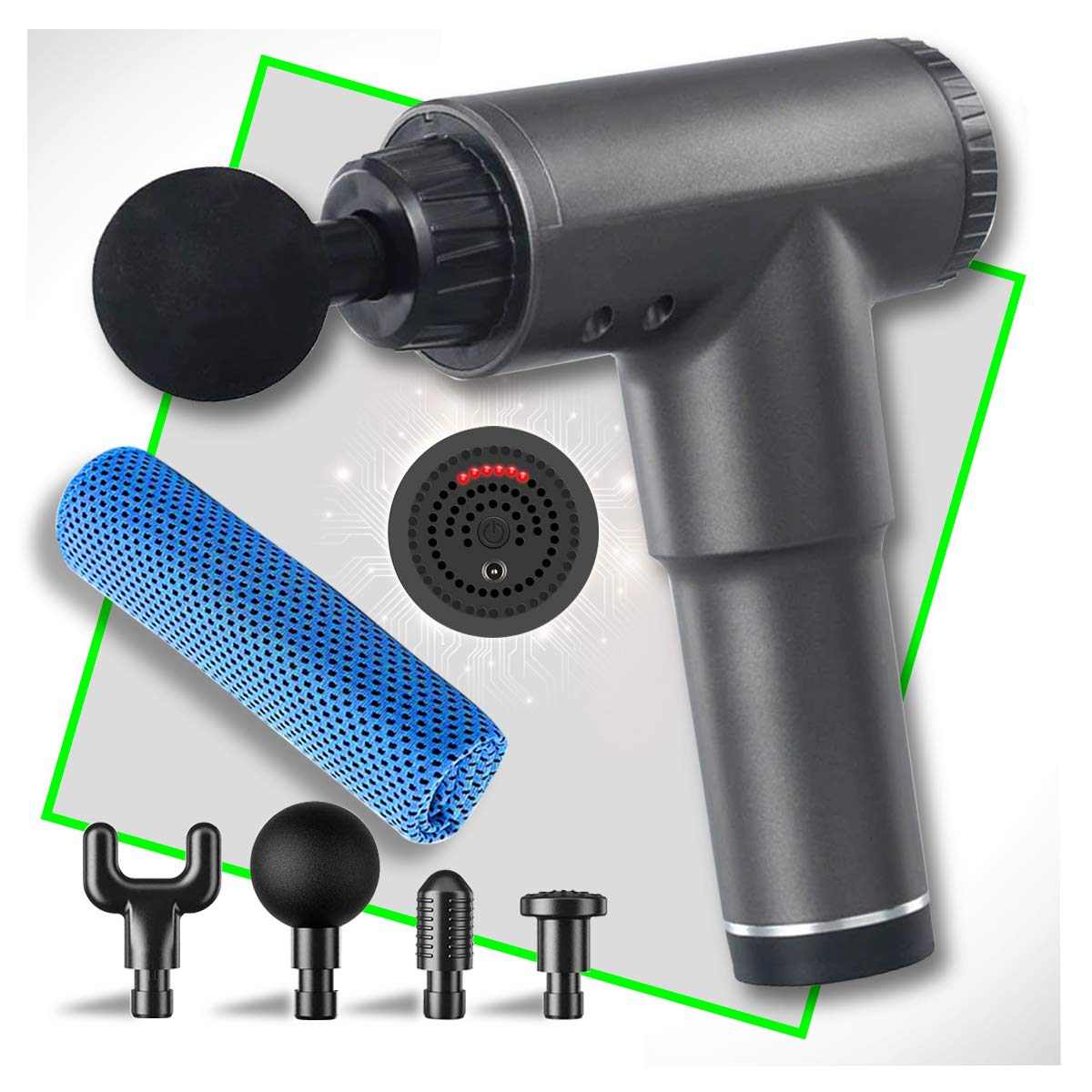 Deep Tissue Massage Gun for Athletes - 6 Speed Percussion Therapy with 4 Interchangeable Heads, Ultra-Quiet Brushless Motor - Muscle Pain Relief & Recovery for Post-Workout, Gym, Sports & Home Use (Black)
