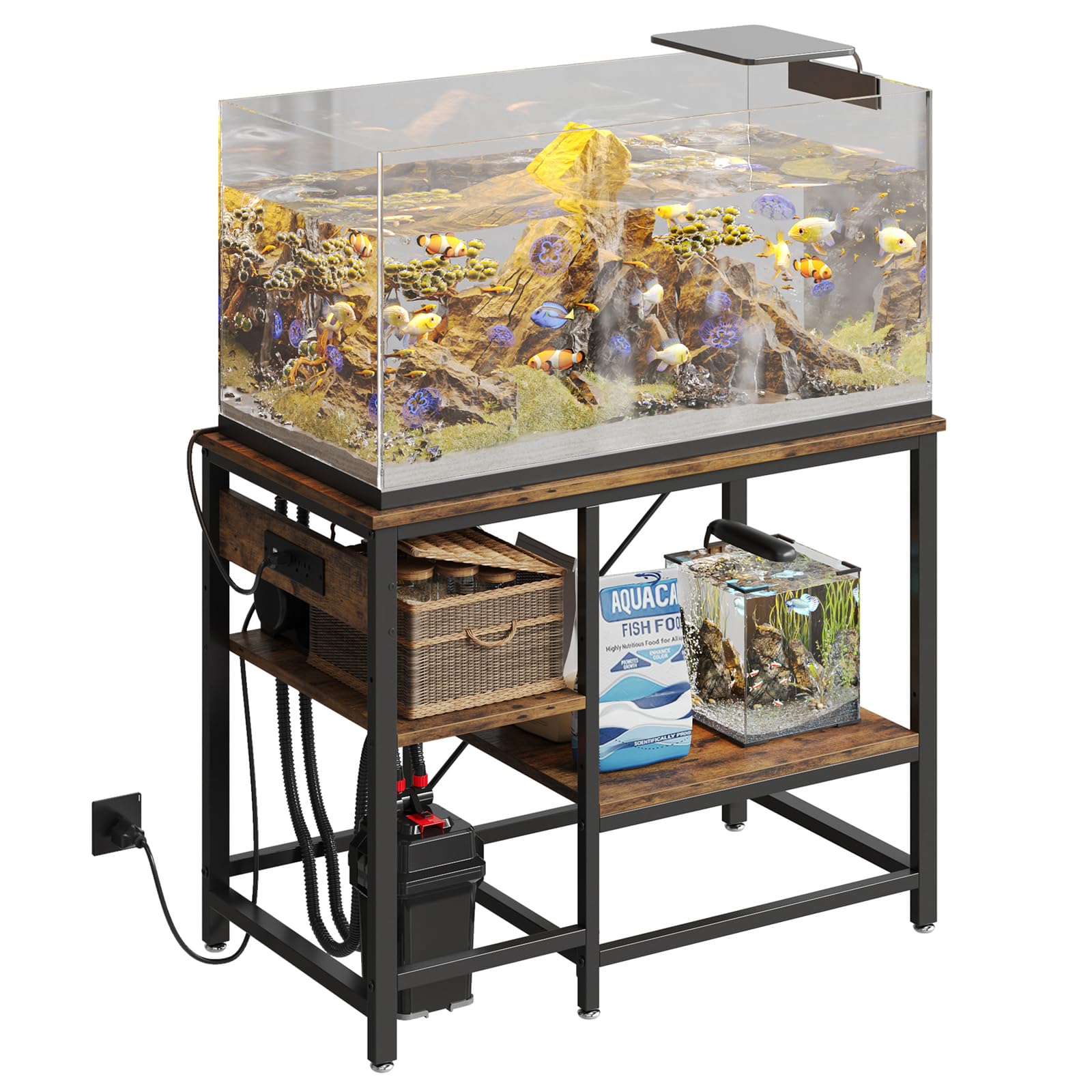 Bestier 40-50 Gallon Fish Tank Stand with Power Outlet - 36x19 Inch Heavy Duty Metal Aquarium Stand for Reptiles & Fish Tanks - 6-Leg Design with 3-Tier Adjustable Storage Shelves - 660LBS Weight Capacity - Perfect for Living Room, Bedroom or Office Decor
