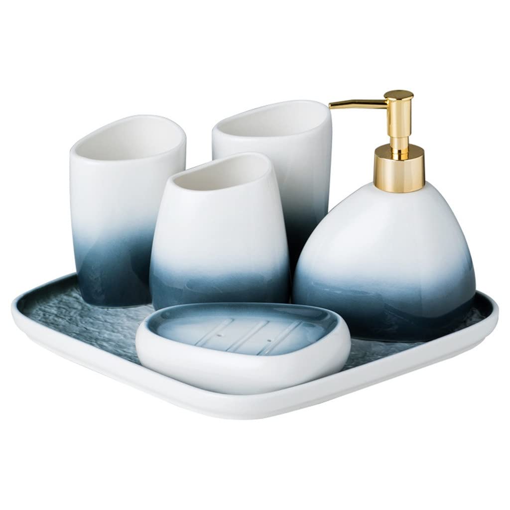 Gradient Gray Ceramic Bathroom Set - 5-Piece Toothbrush Holder & Cups with Tray for Couples | Modern Bathroom Organization & Decor for Master Bath, Guest Bath, Apartment