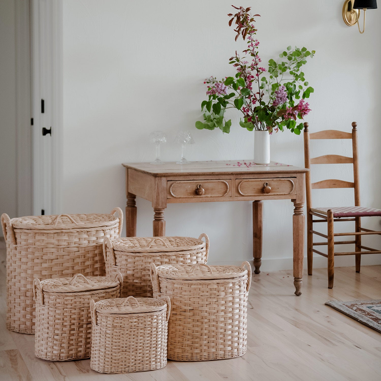 Handwoven Oval Nesting Storage Hamper - Stylish Laundry Basket for Bedroom, Bathroom & Nursery Organization