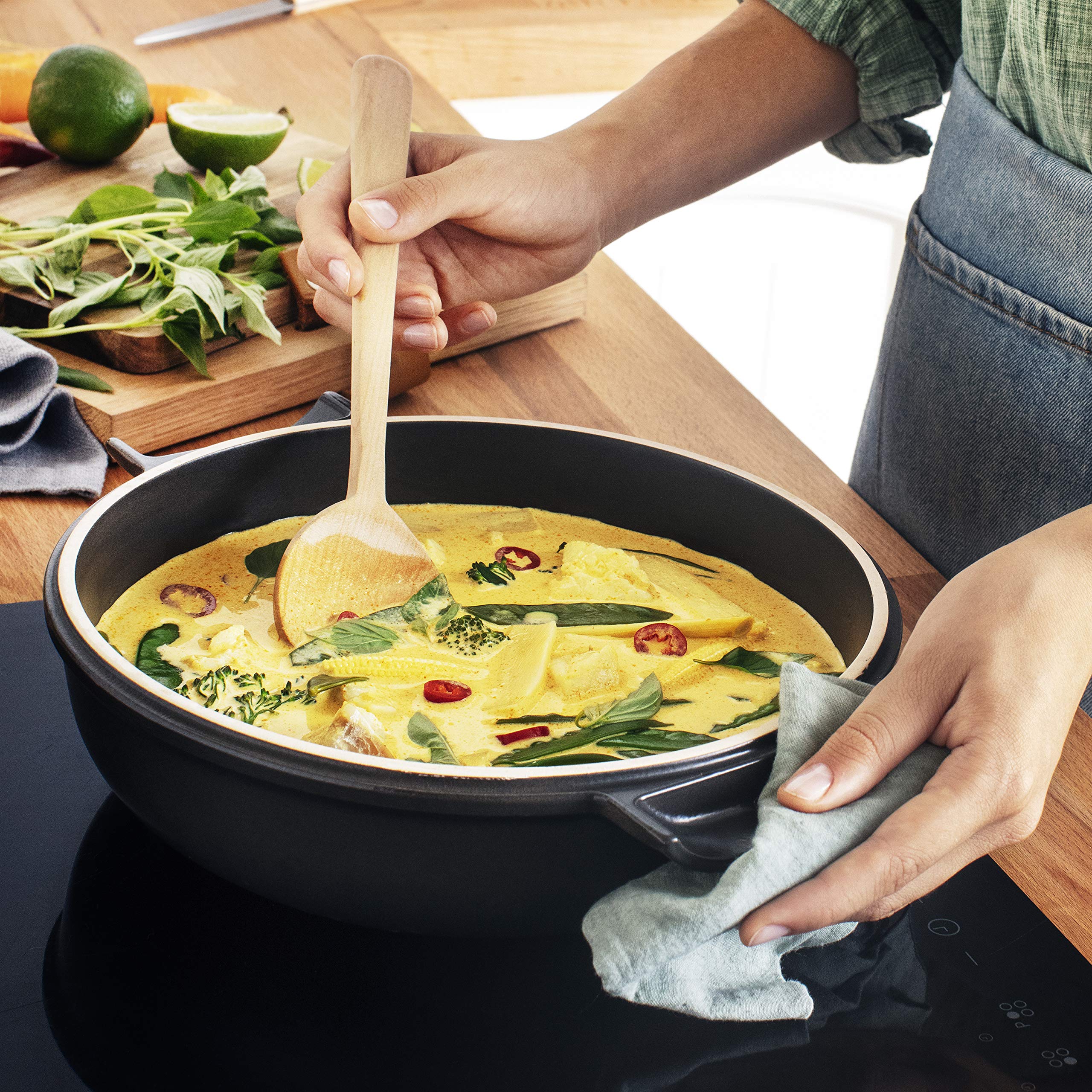 Emile Henry Delight Ceramic 2.5 Quart Braiser in Slate - Premium French Oven for Roasting, Baking & Serving - Perfect for Family Dinners & Entertaining Guests