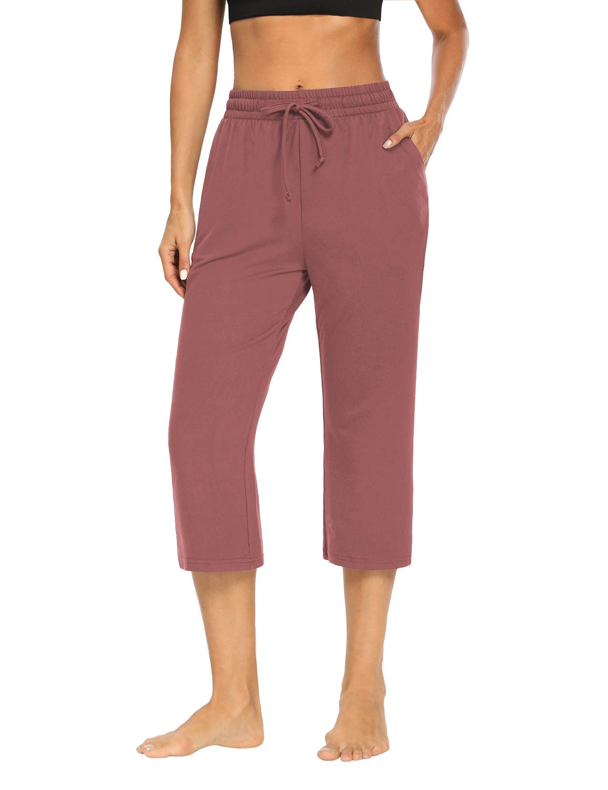 NOAHELLA Women's Capri Yoga Pants with Drawstring - Comfortable Crop Joggers & Lounge Sweatpants for Yoga, Workout, Running - Soft Stretchy Pajama Pants with Pockets for Women - Perfect for Home, Gym & Travel