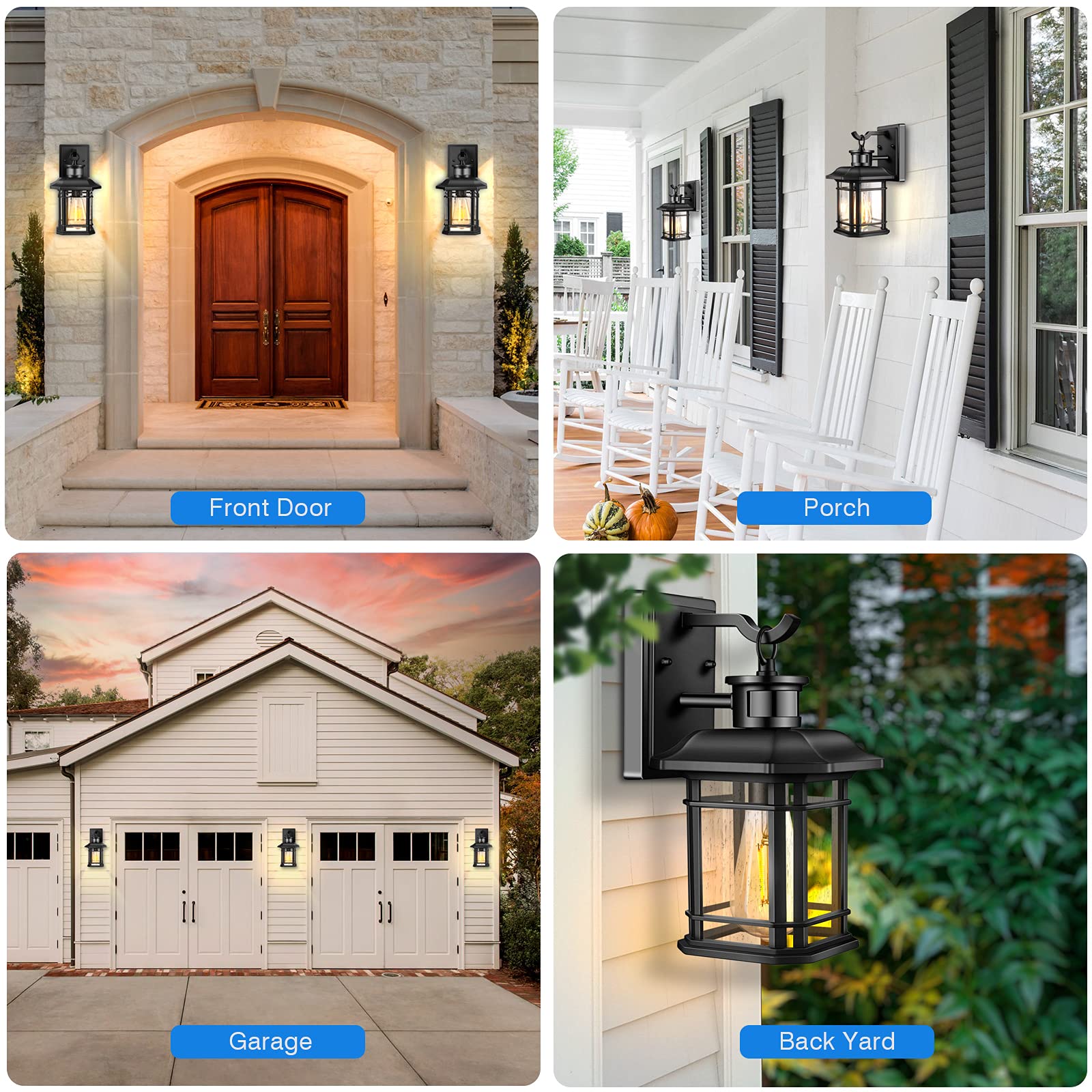**Motion Sensor Outdoor Light Fixture - Dusk to Dawn Modern Exterior Porch Wall Light, Rust-Proof 100% Aluminum Wall Lantern, Black Farmhouse Style for Garage, Backyard, Patio & Front Door Security Lighting**