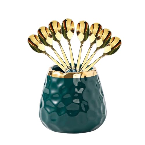 Green ceramic jar+8 spoons