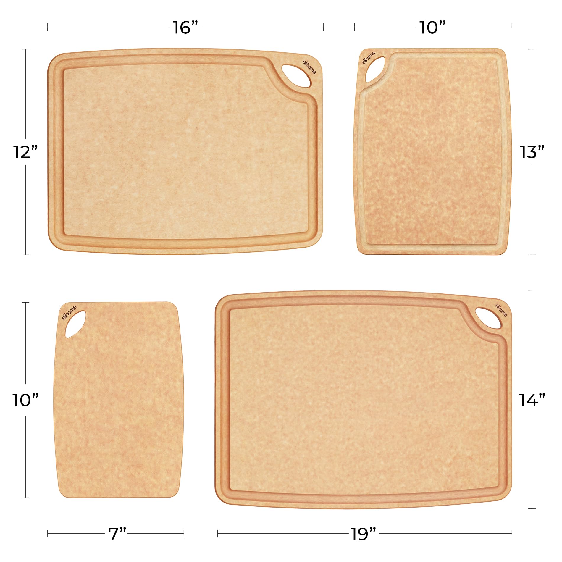 Premium 4-in-1 Wood Fiber Cutting Board Set - Non-Porous, BPA Free & Dishwasher Safe - Eco-Friendly Kitchen Chopping Boards with Juice Grooves & Ergonomic Handles - Perfect for Meal Prep, Slicing Meat, Vegetables & Fruits - Made in USA